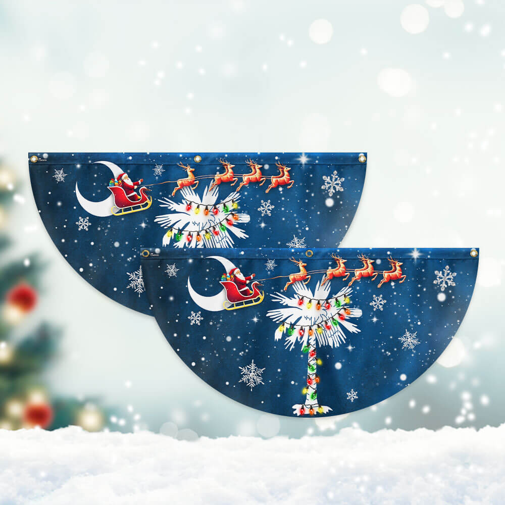 South Carolina Christmas Fan Flag - Santa & Palm Tree Non-Pleated Décor - 3-Day Shipping