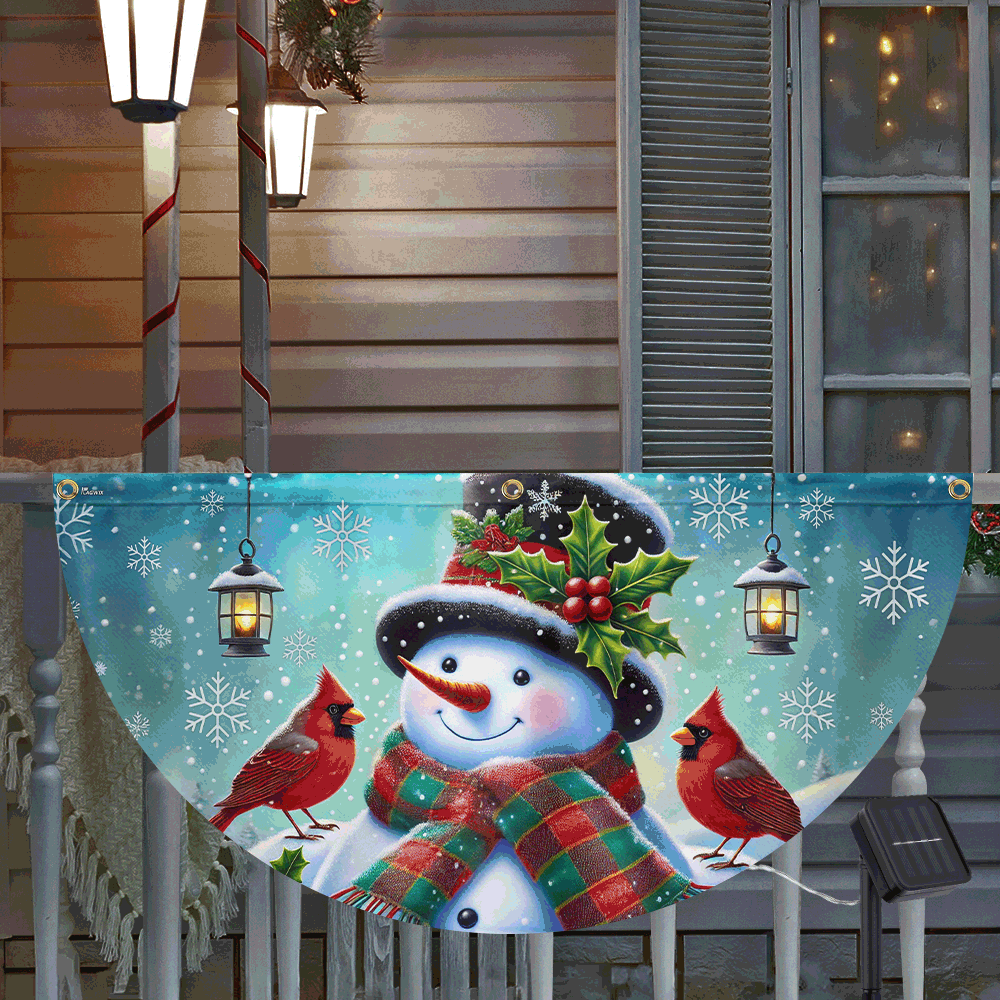 Snowman and Cardinal Christmas Solar Led Fan Flag