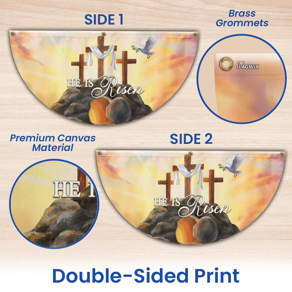 He Is Risen Easter Christian Cross Religious Non-Pleated Fan Flag