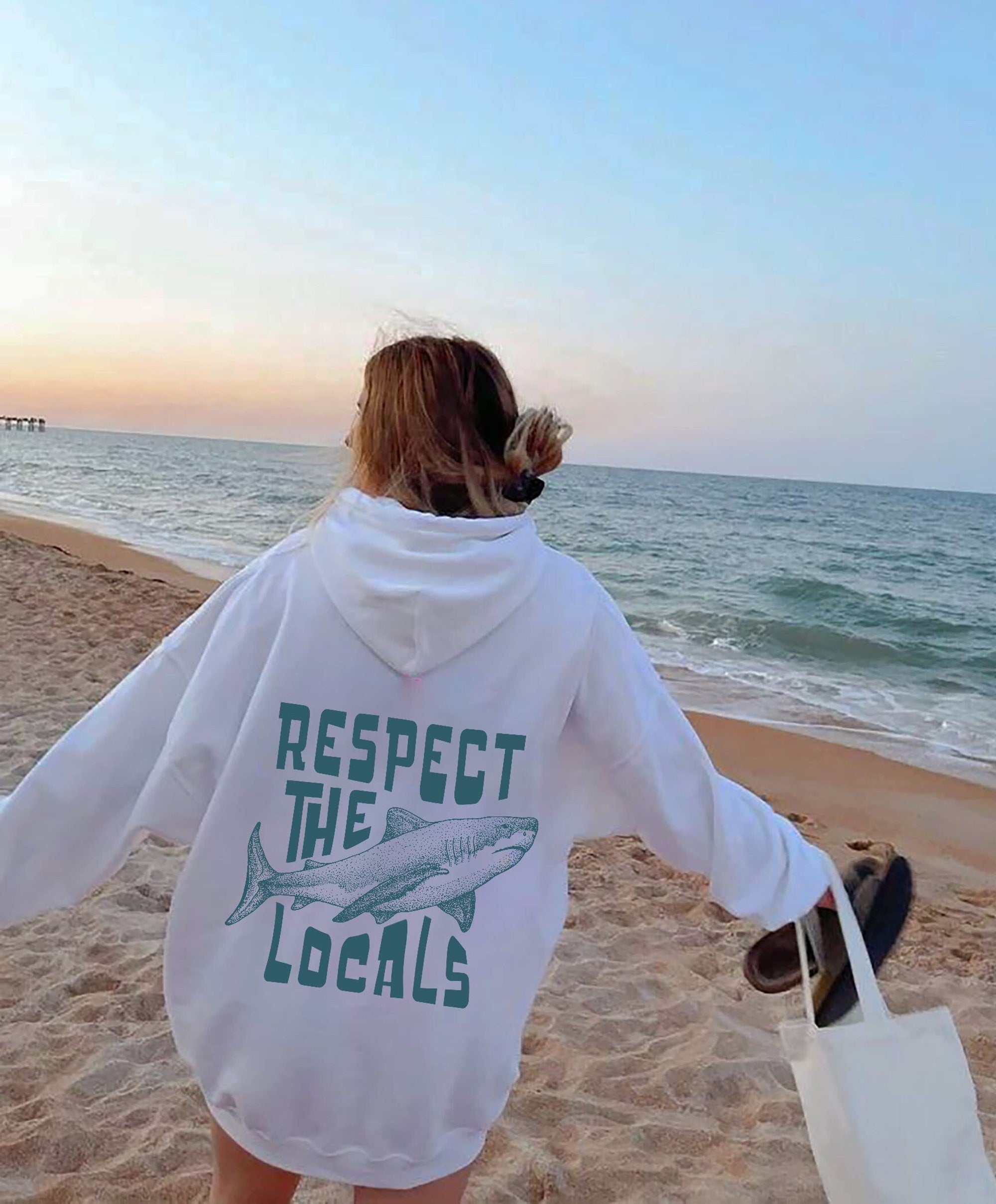 Respect Local Shark Hoodie – Surf & Beach Aesthetic