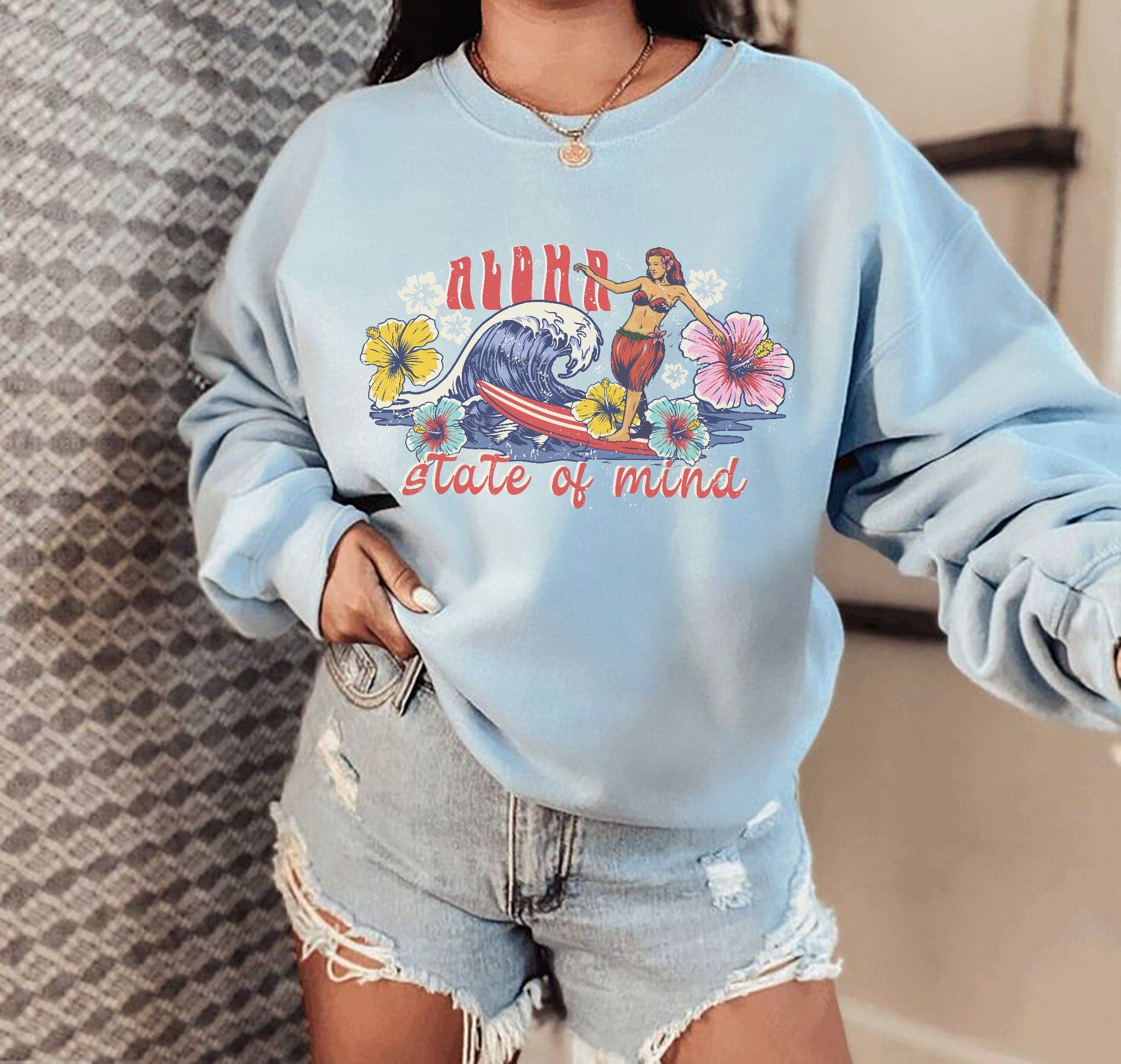 Retro Aloha Hawaii Hibiscus Crewneck Sweatshirt - Image 3