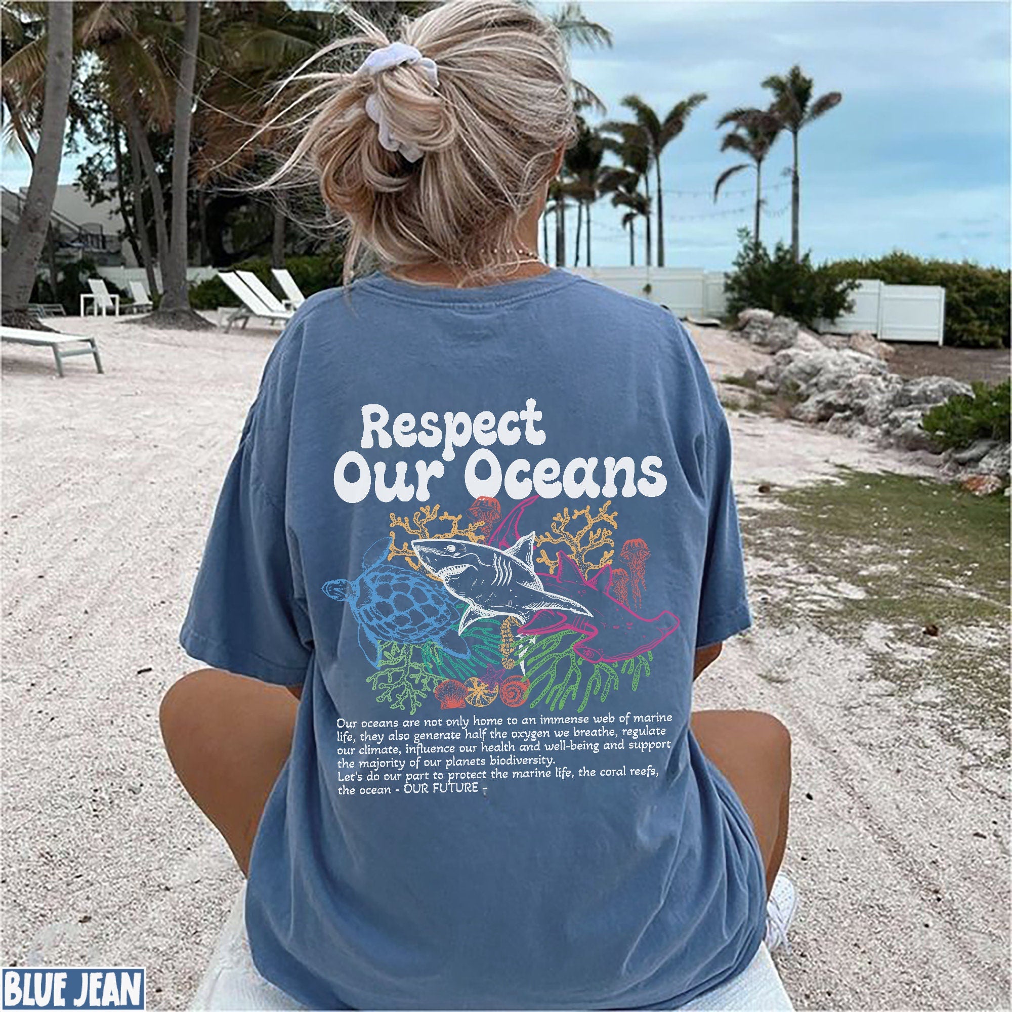 Save the Oceans Comfort Colors Tee – Vintage Beach Graphic - Image 3