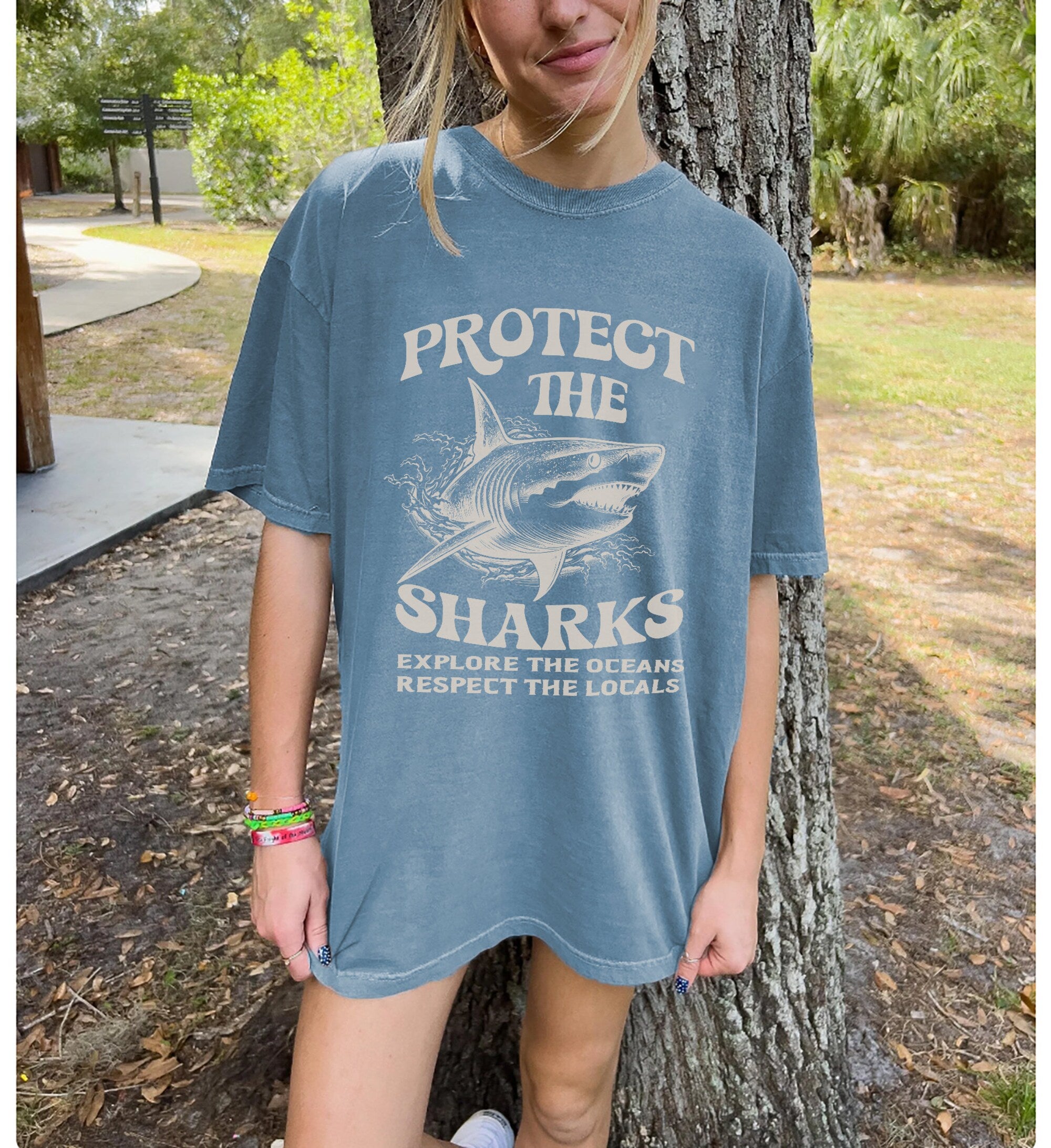 Respect The Locals Shark Tee – Vintage 90s Comfort Colors - Image 4
