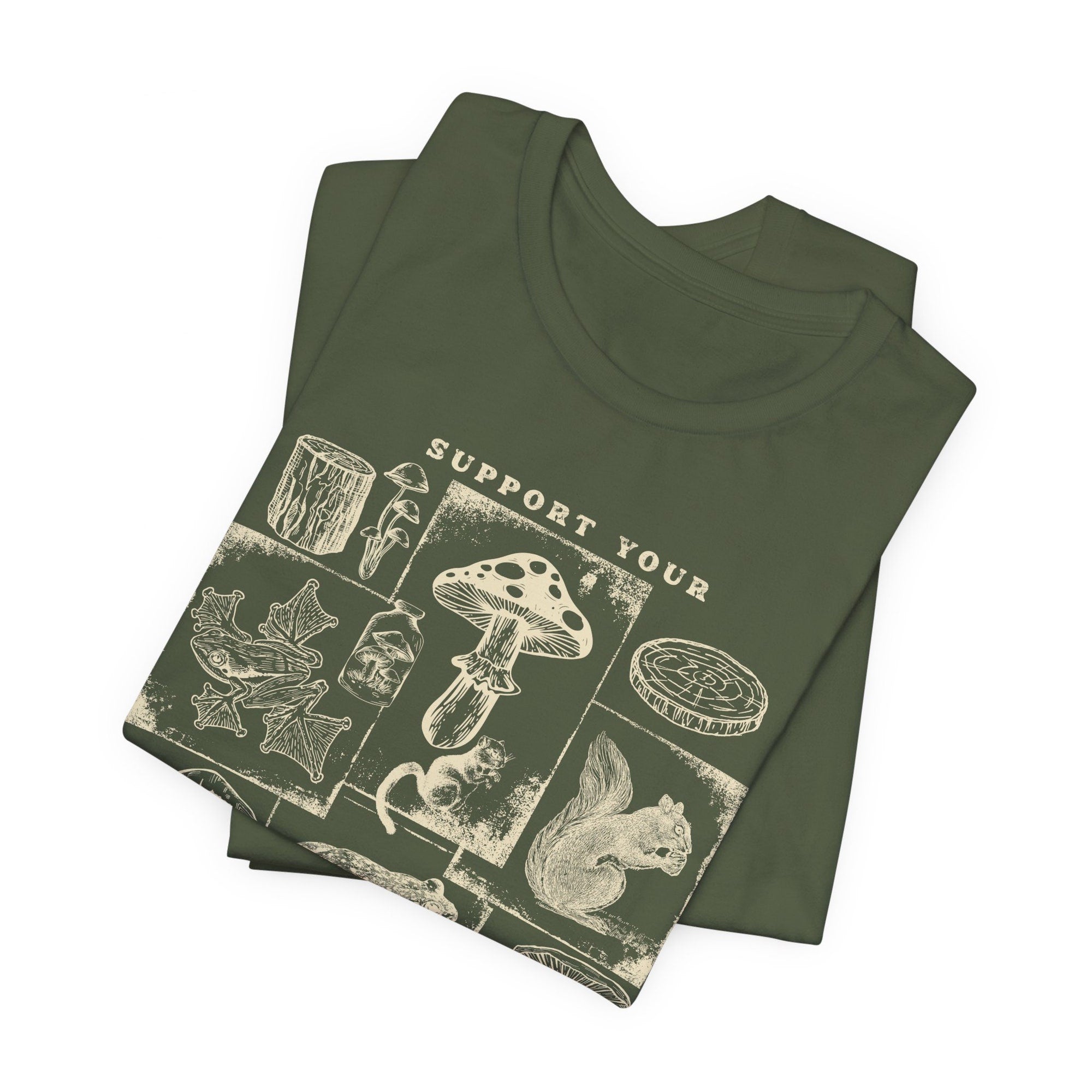 Vintage Frog & Mushroom Nature Graphic Unisex Tee - Image 5