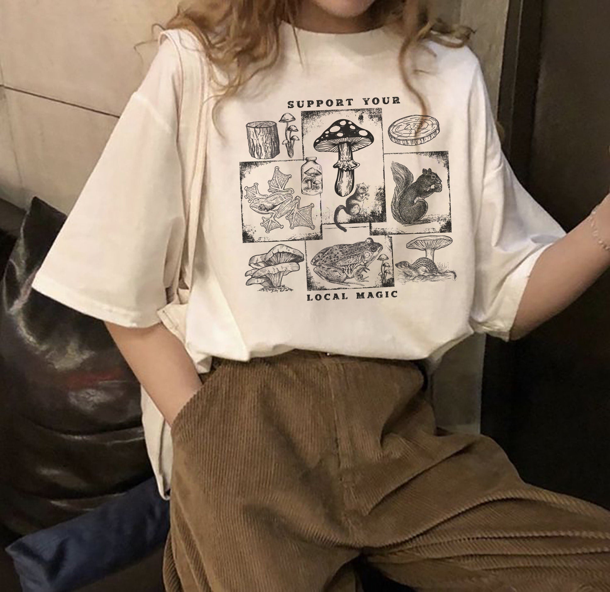 Vintage Frog & Mushroom Nature Graphic Unisex Tee - Image 3