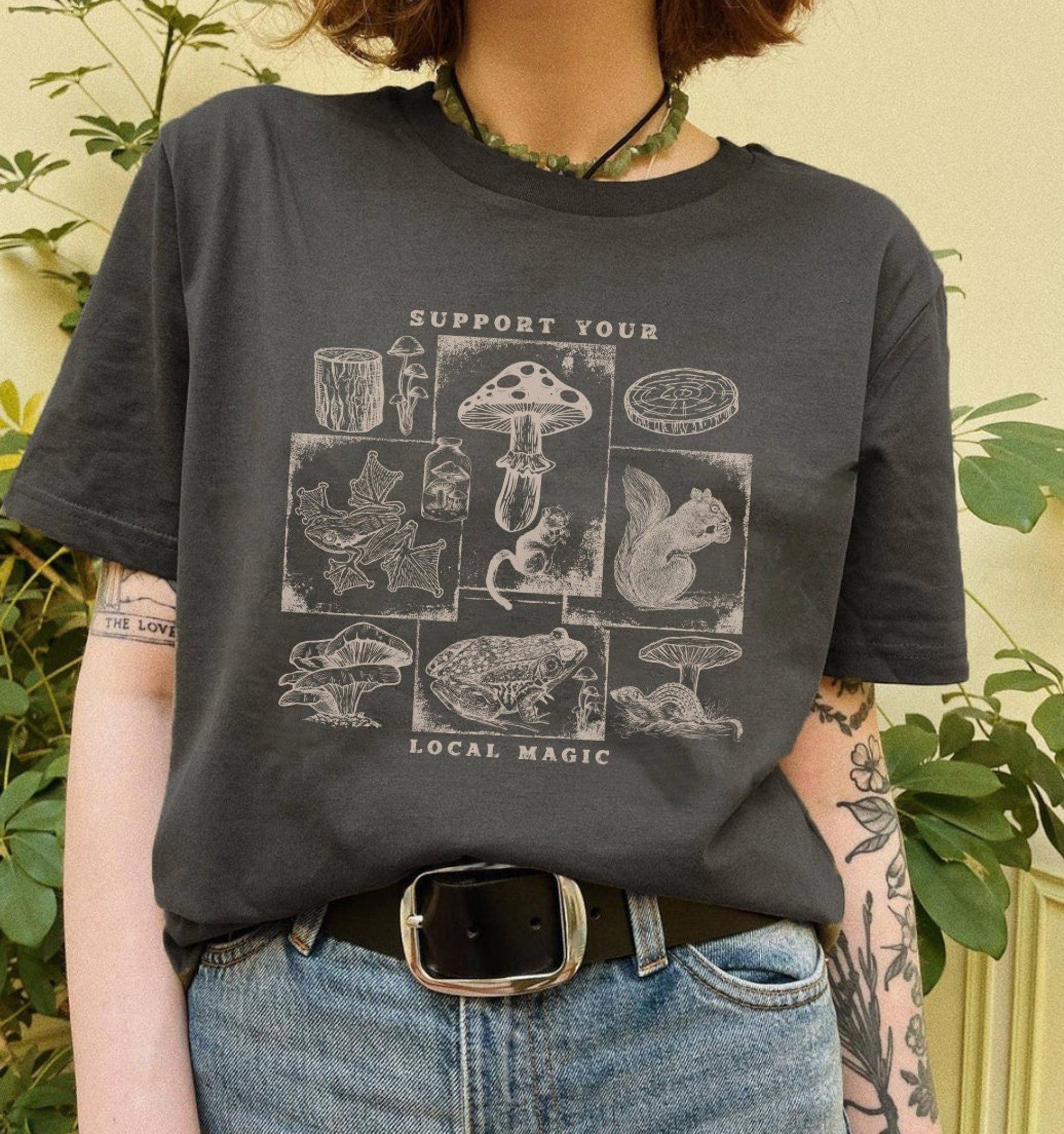 Vintage Frog & Mushroom Nature Graphic Unisex Tee - Image 4
