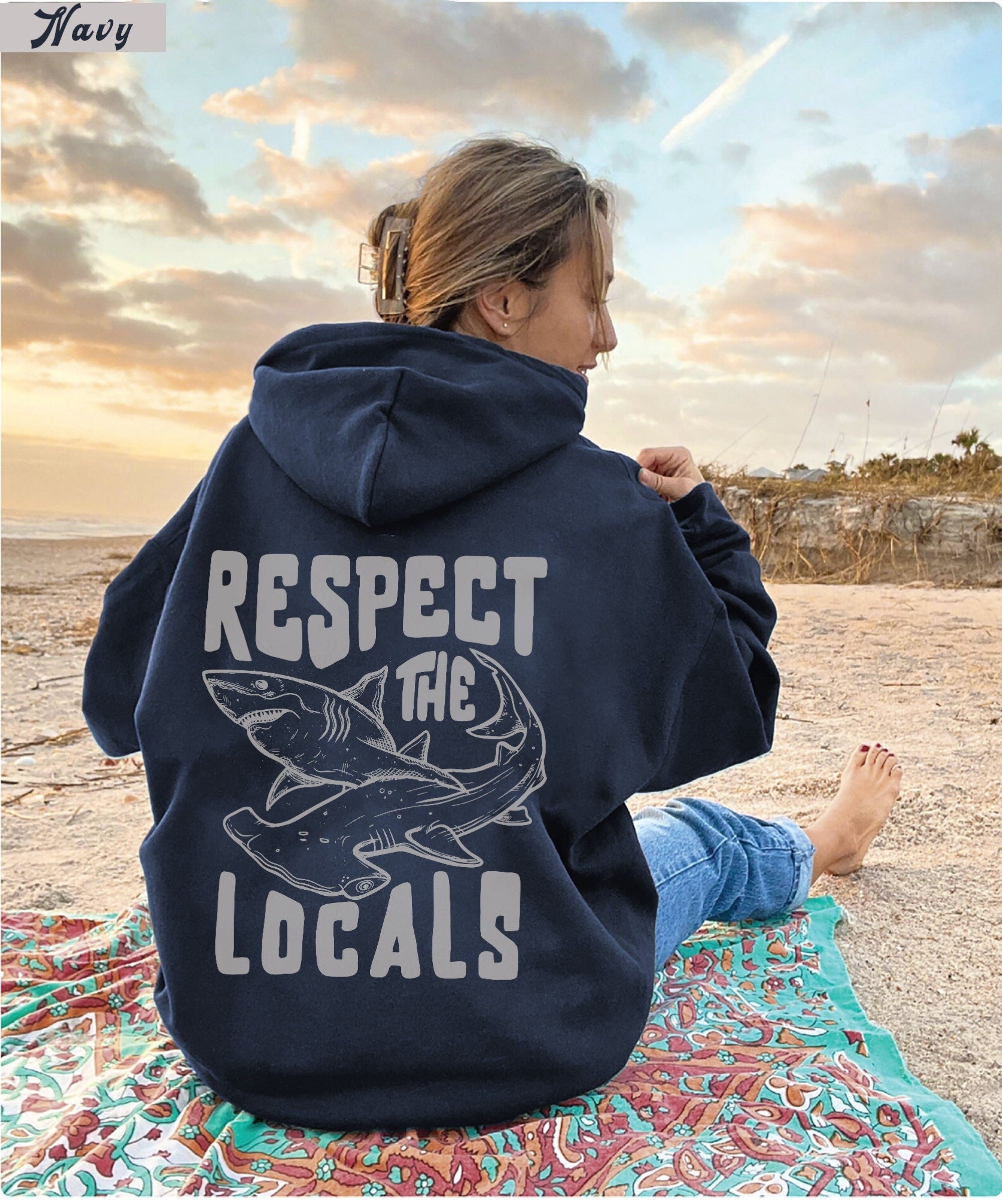Respect the Locals Great White Shark Hoodie (Front & Back)
