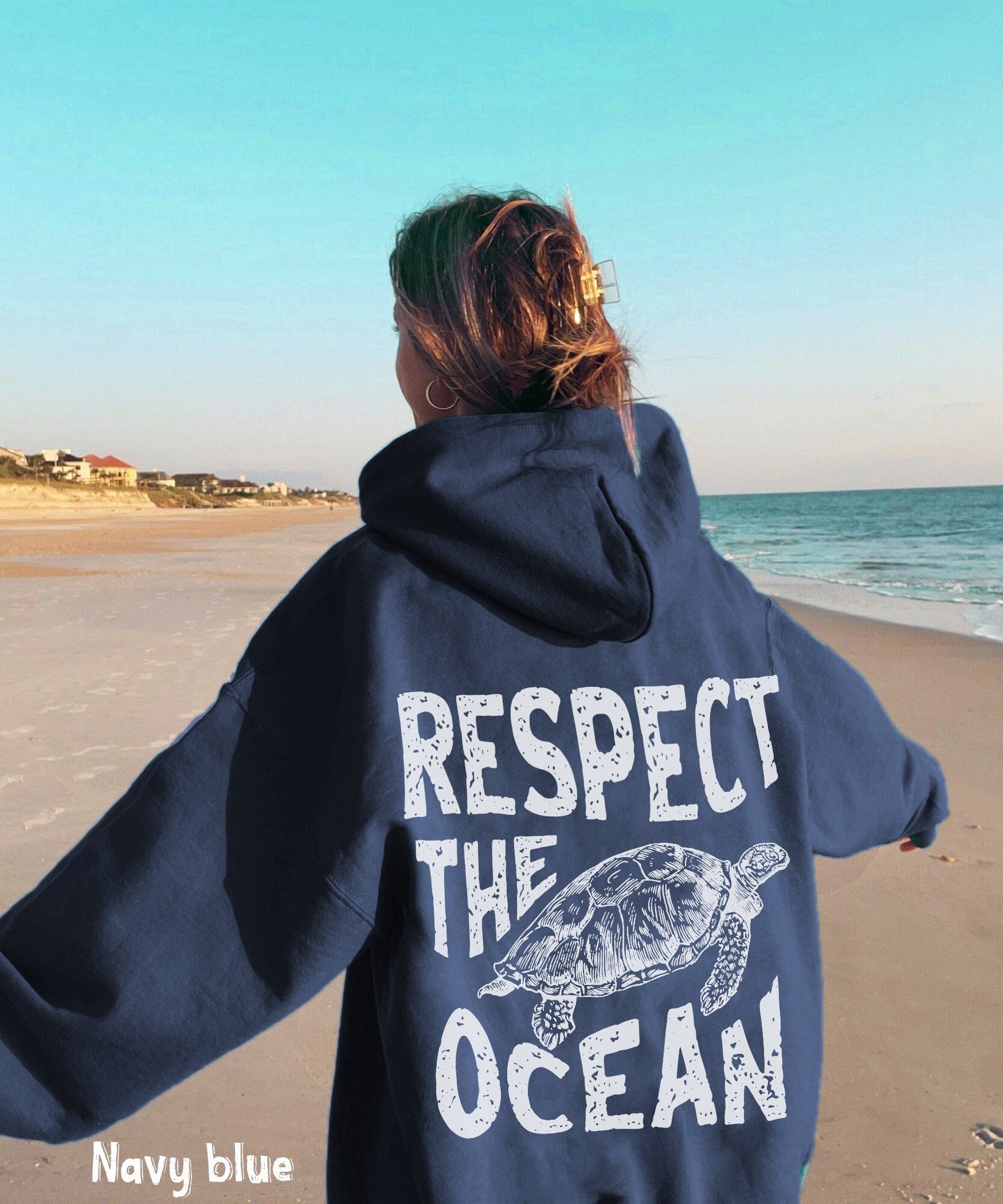 Respect the Ocean Hoodie – Carolina Blue Surf Turtle