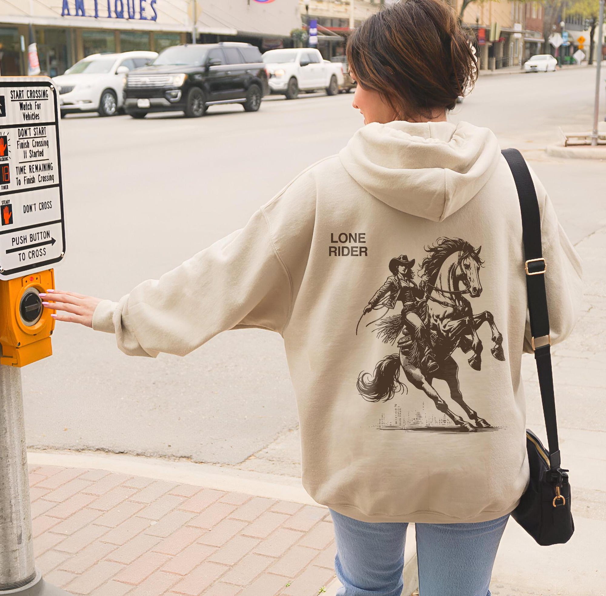 Lone Rider Cowgirl Hoodie – Western Y2K Back Print - Image 3