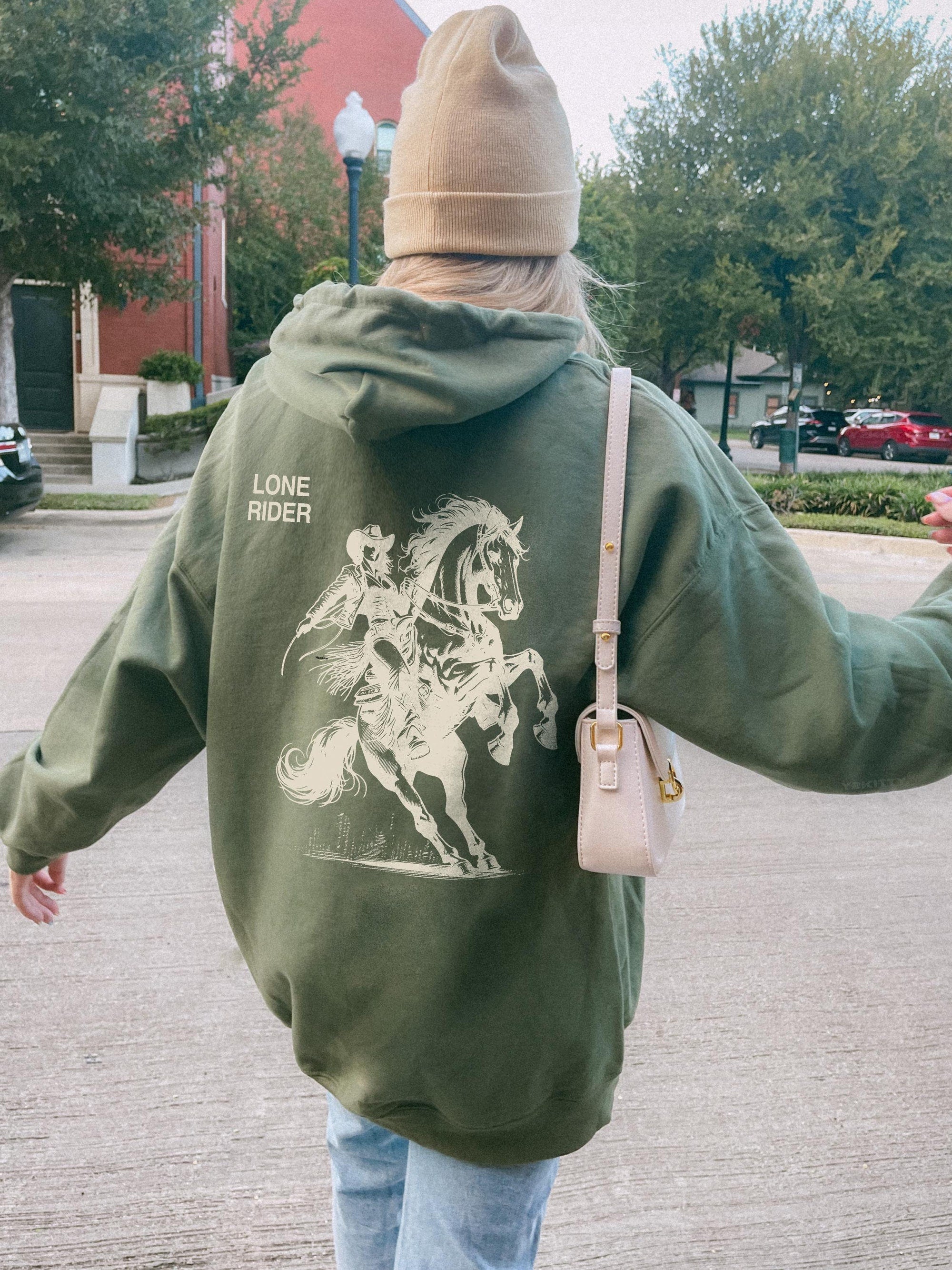 Lone Rider Cowgirl Hoodie – Western Y2K Back Print - Image 2