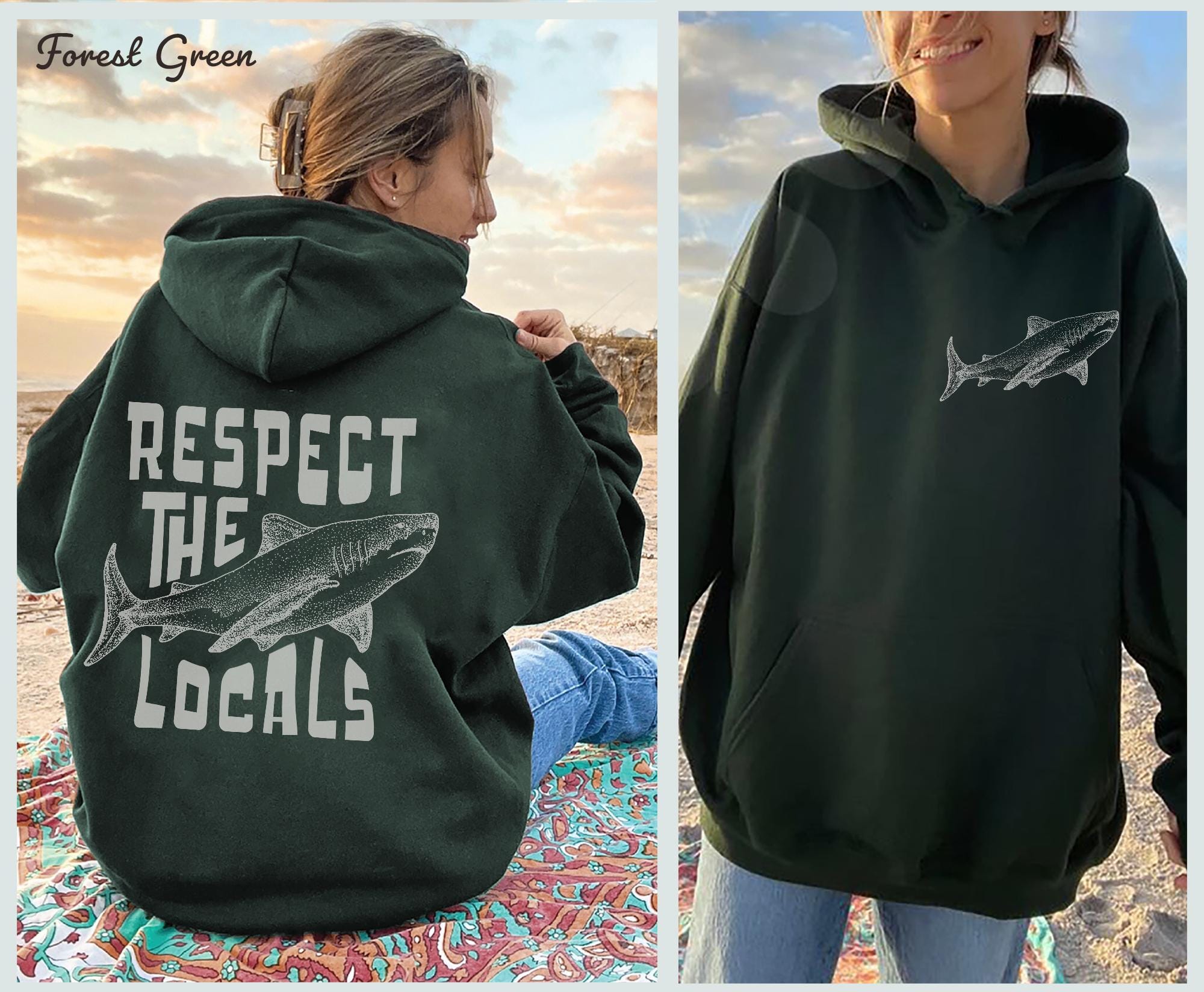 Respect the Locals Shark Surf Hoodie (Front & Back Print) - Image 5