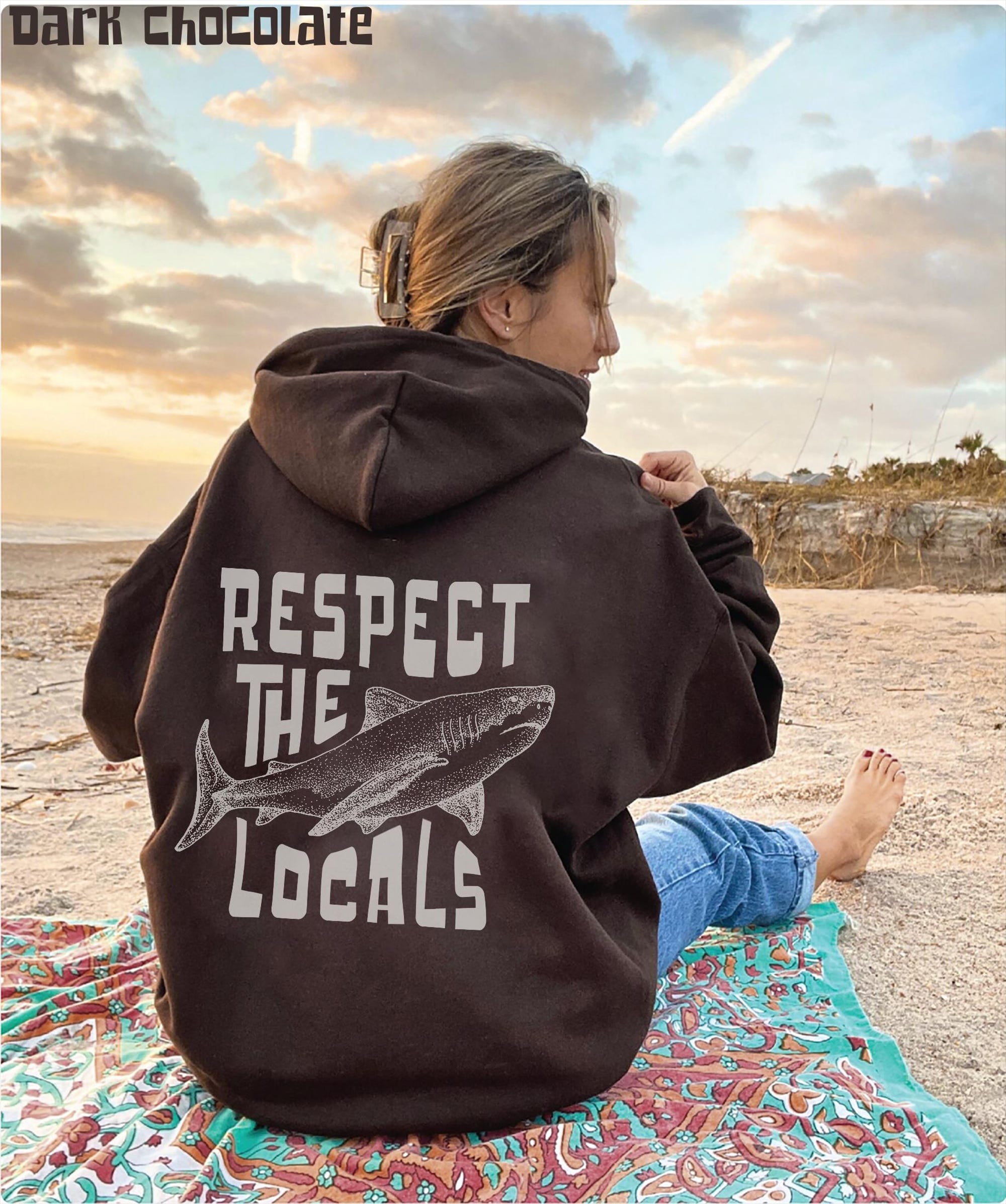 Respect the Locals Shark Surf Hoodie (Front & Back Print) - Image 7