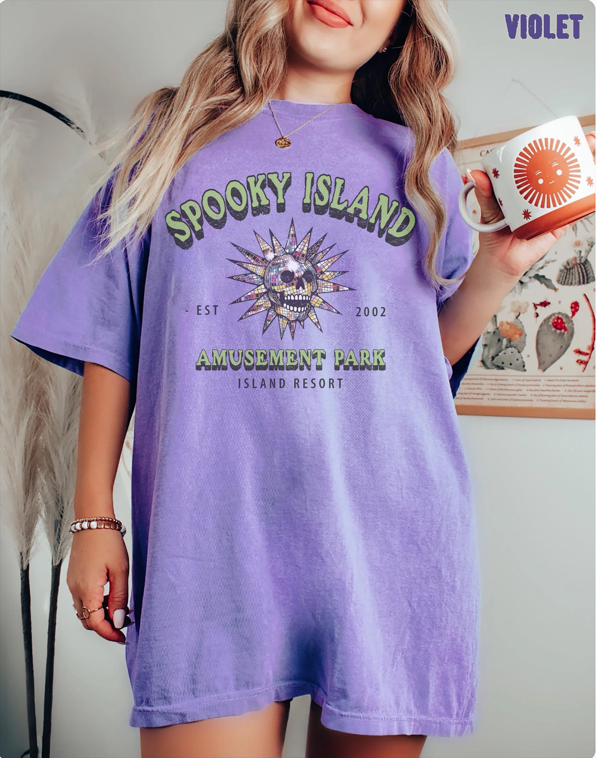 Disco Skull Comfort Colors Tee – Retro Spooky Halloween Shirt - Image 4