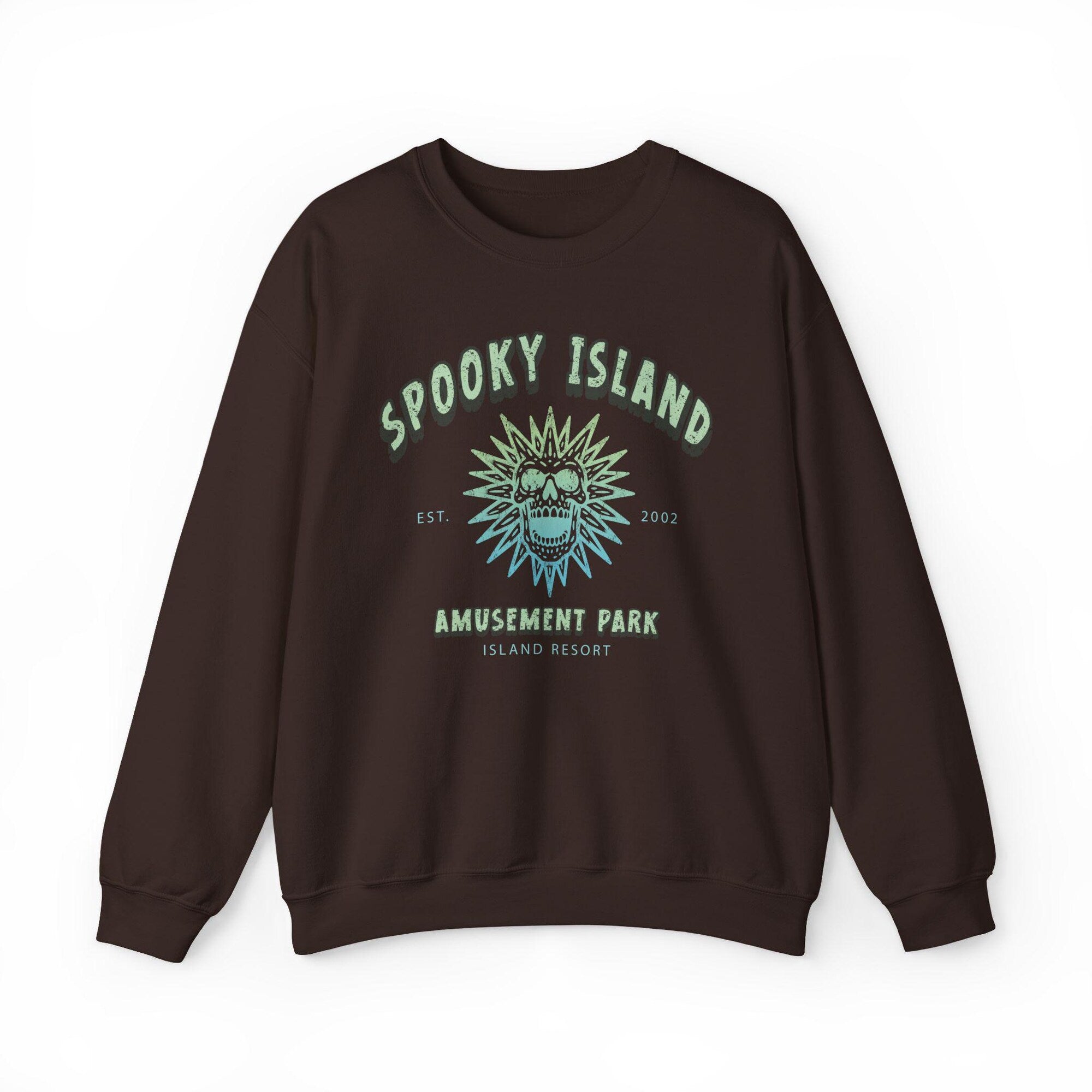 Spooky Island Crewneck Sweatshirt – Retro Halloween Disco Skull - Image 6