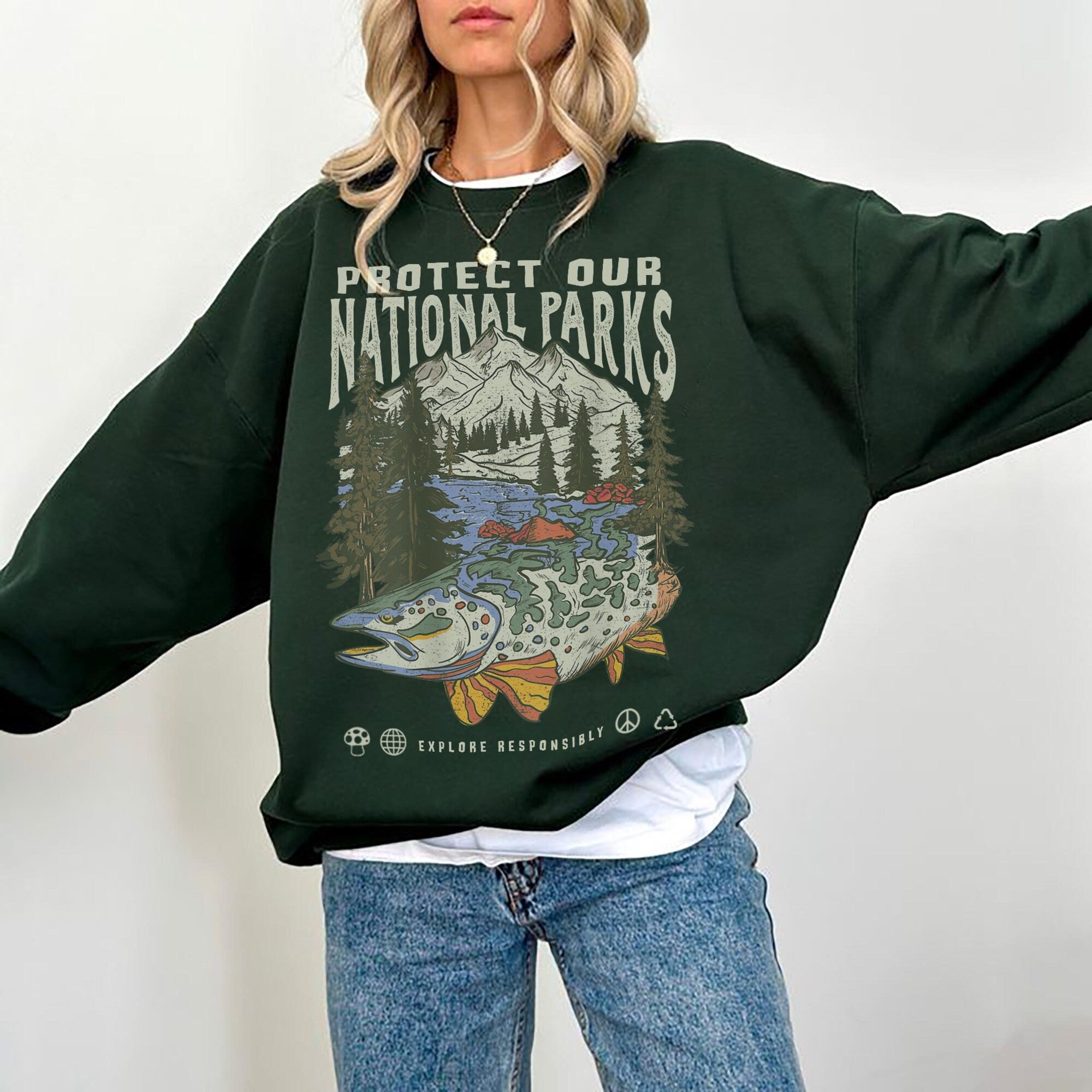 90s National Parks Crewneck Sweatshirt – Respect Wildlife - Image 5