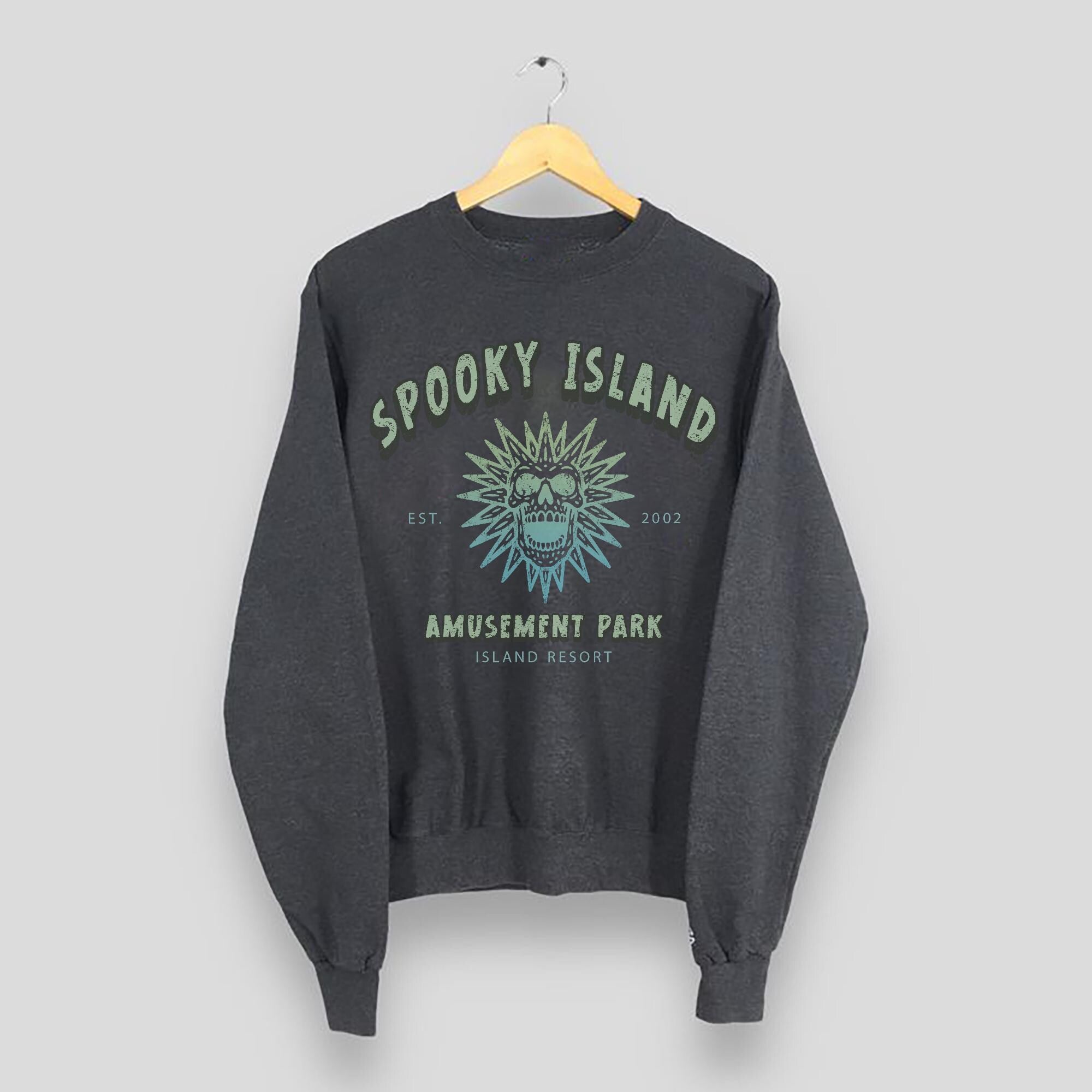 Spooky Island Crewneck Sweatshirt – Retro Halloween Disco Skull - Image 4