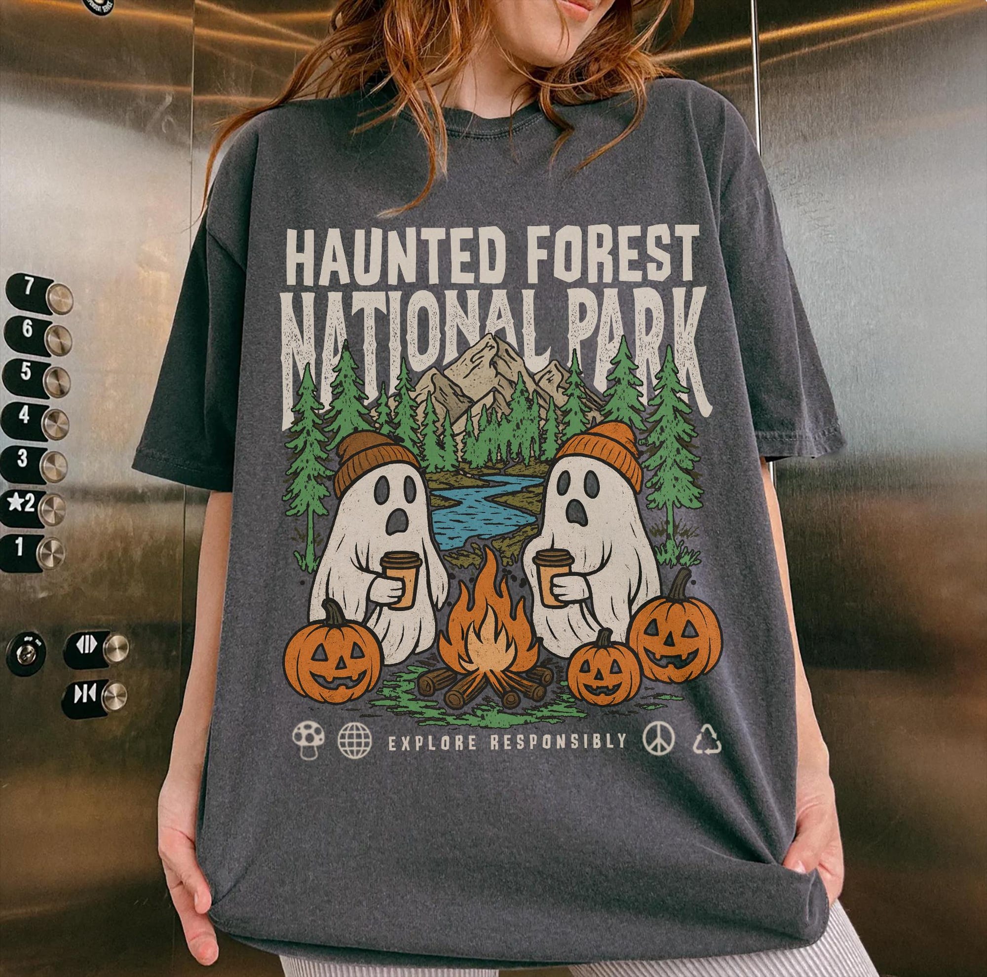 Haunted Forest Hiking Shirt – Comfort Colors Ghost Tee - Image 3
