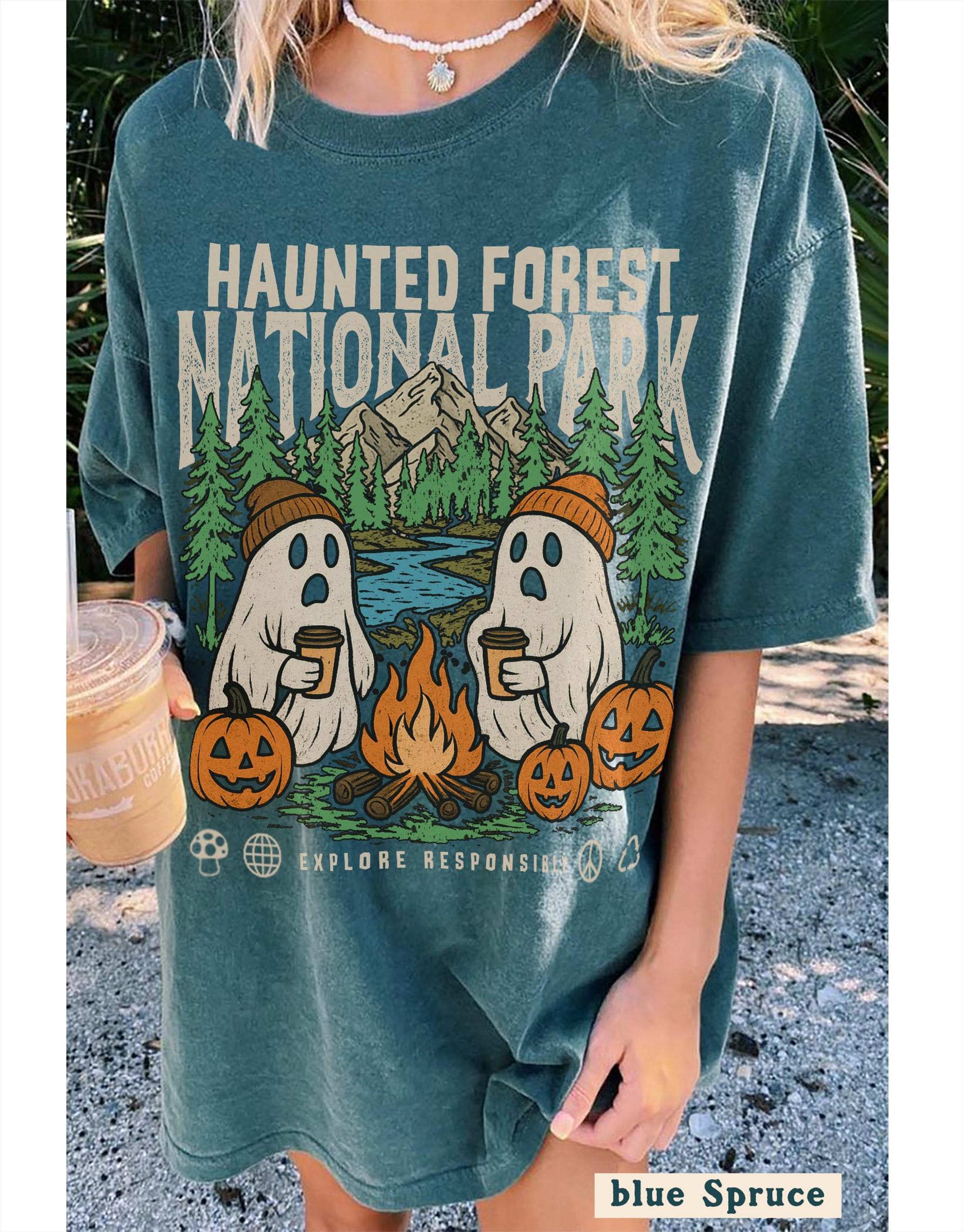 Haunted Forest Boo Camping Comfort Colors Vintage Tee - Image 3