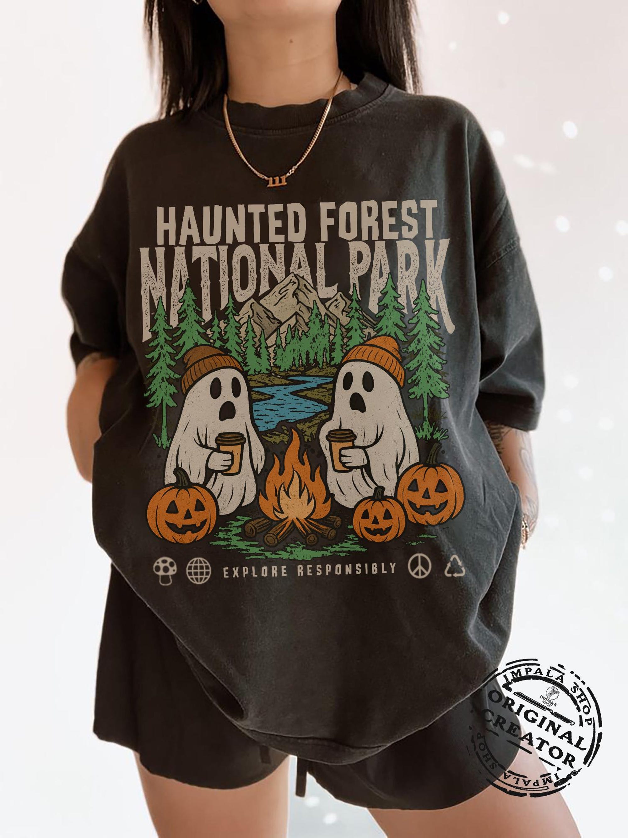 Haunted Forest Boo Camping Comfort Colors Vintage Tee - Image 2