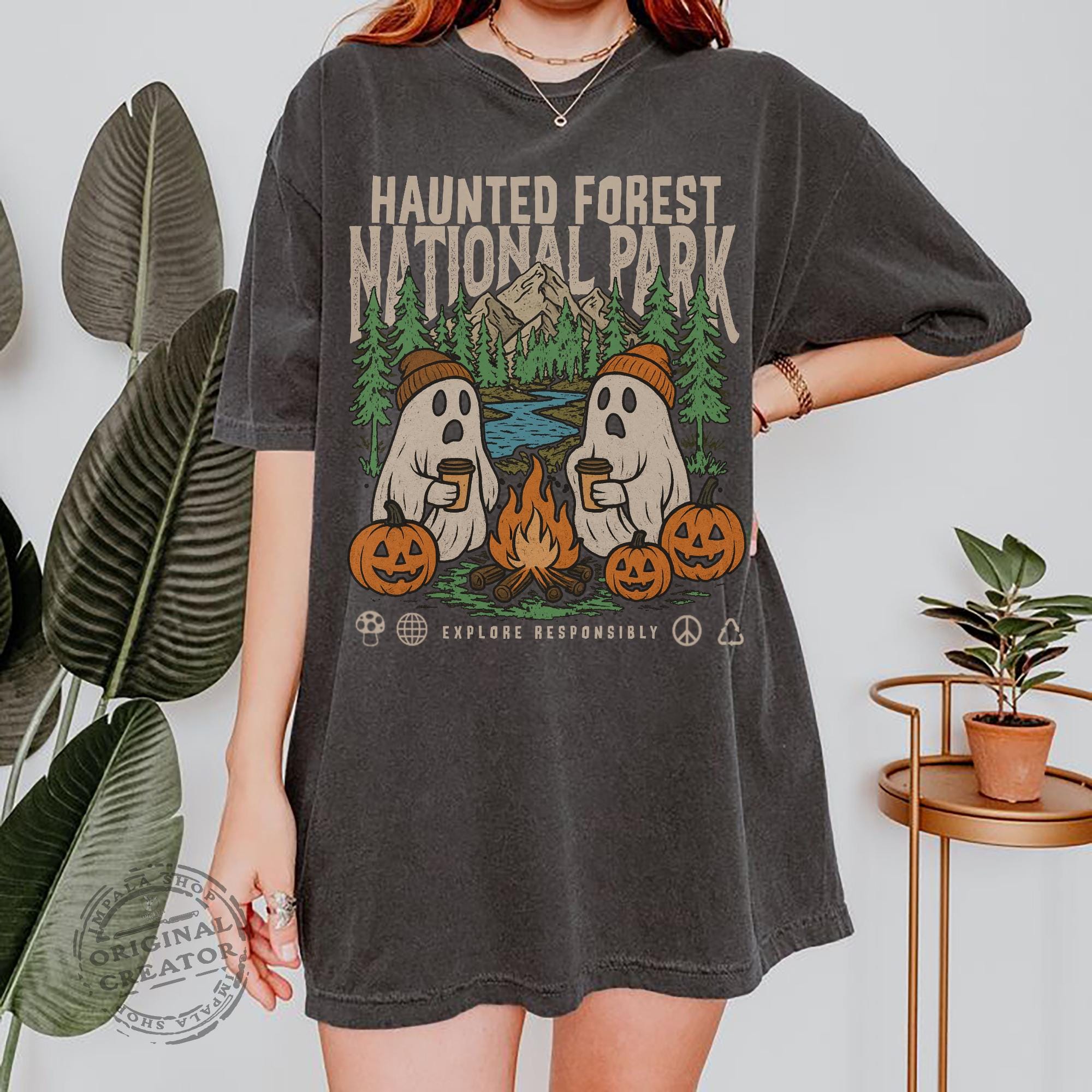 Haunted Forest Boo Camping Comfort Colors Vintage Tee - Image 4