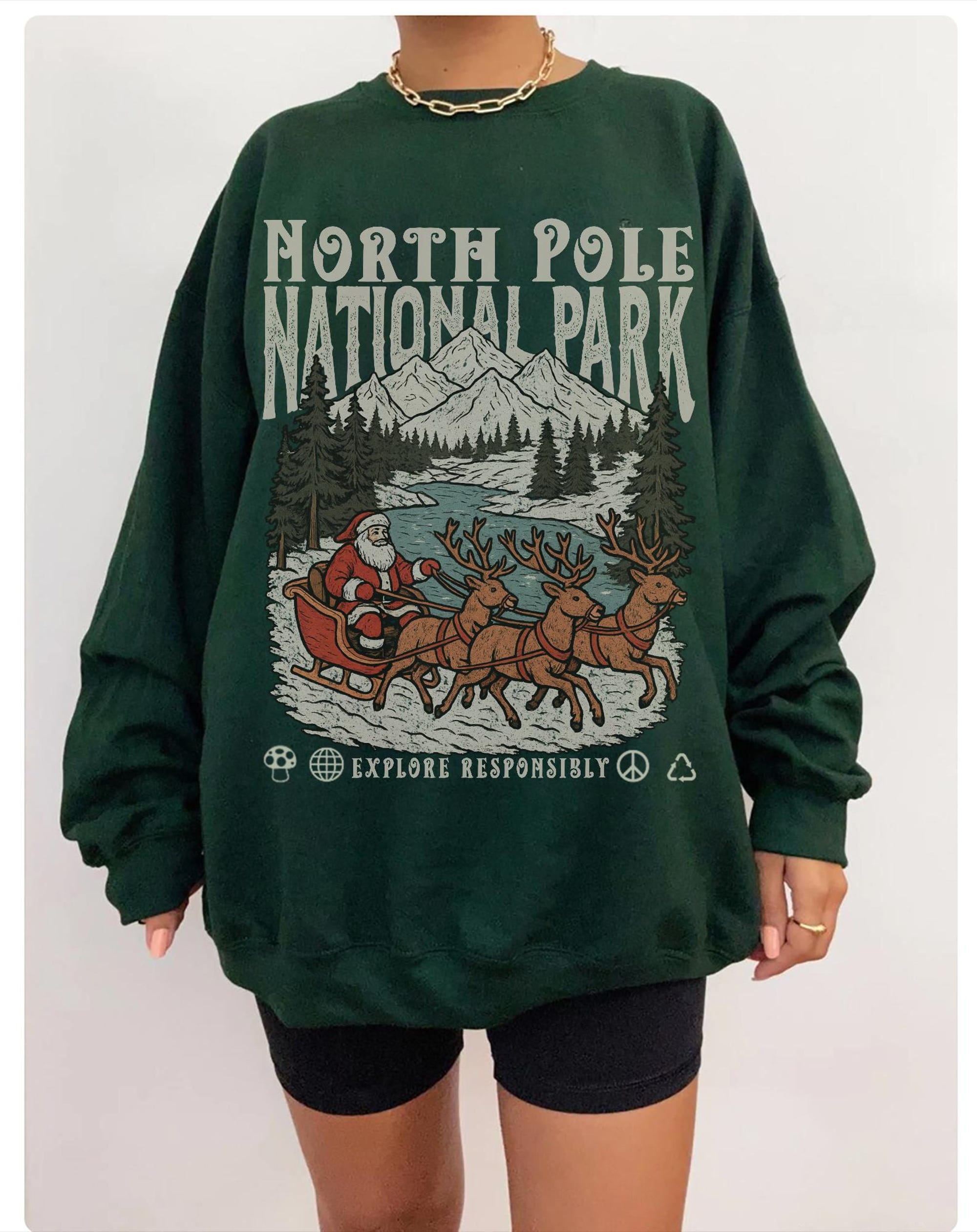 Vintage 90s North Pole Crewneck Sweatshirt – Funny Santa - Image 2