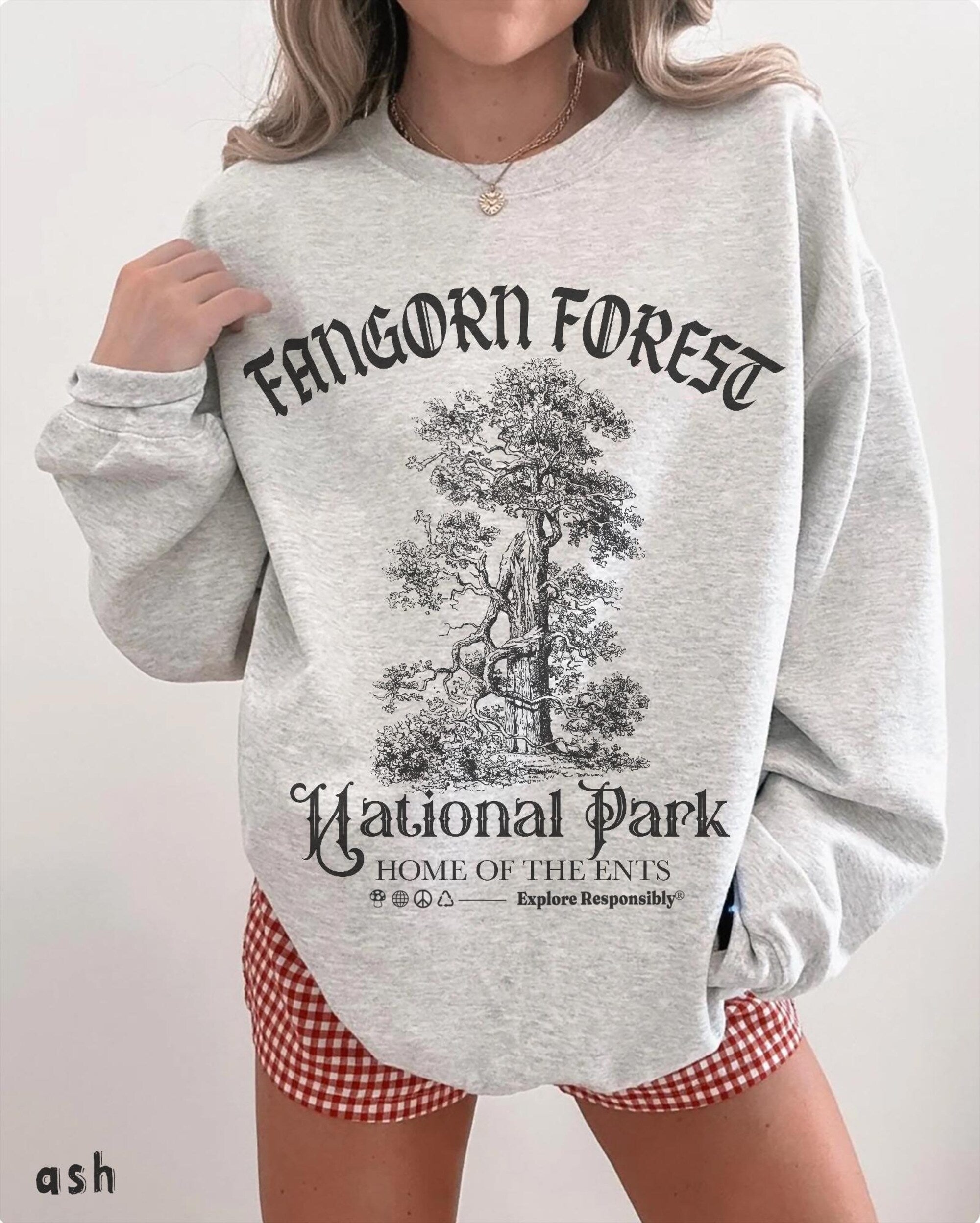 Fangorn Forest Crewneck Sweatshirt – Vintage Hiking Bookish Pullover - Image 2