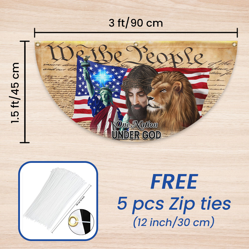 Lion Of Judah Jesus God Patriot One Nation Under God Non-Pleated Fan Flag