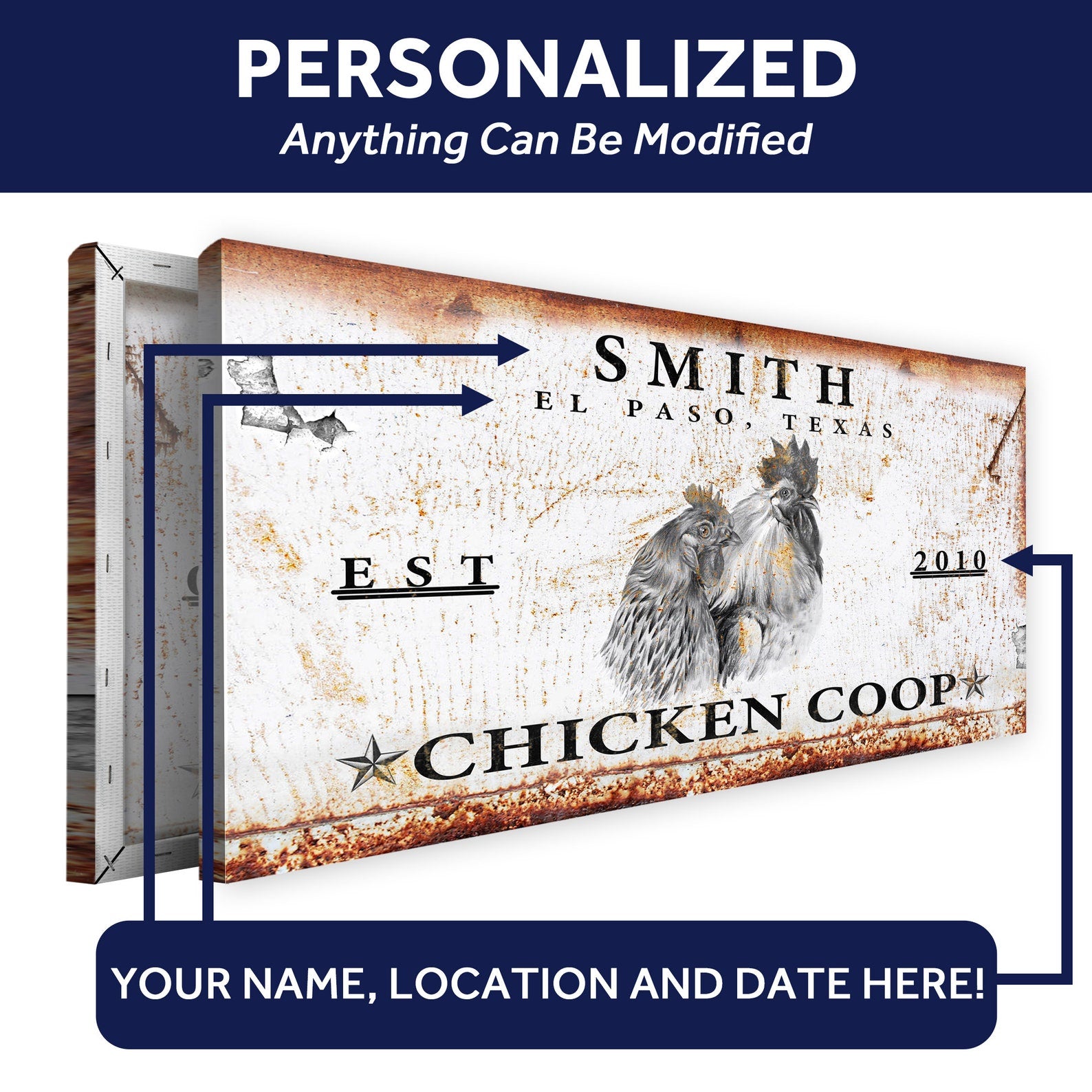 Personalized Chicken Coop Sign - Custom Family Name & Est. Date