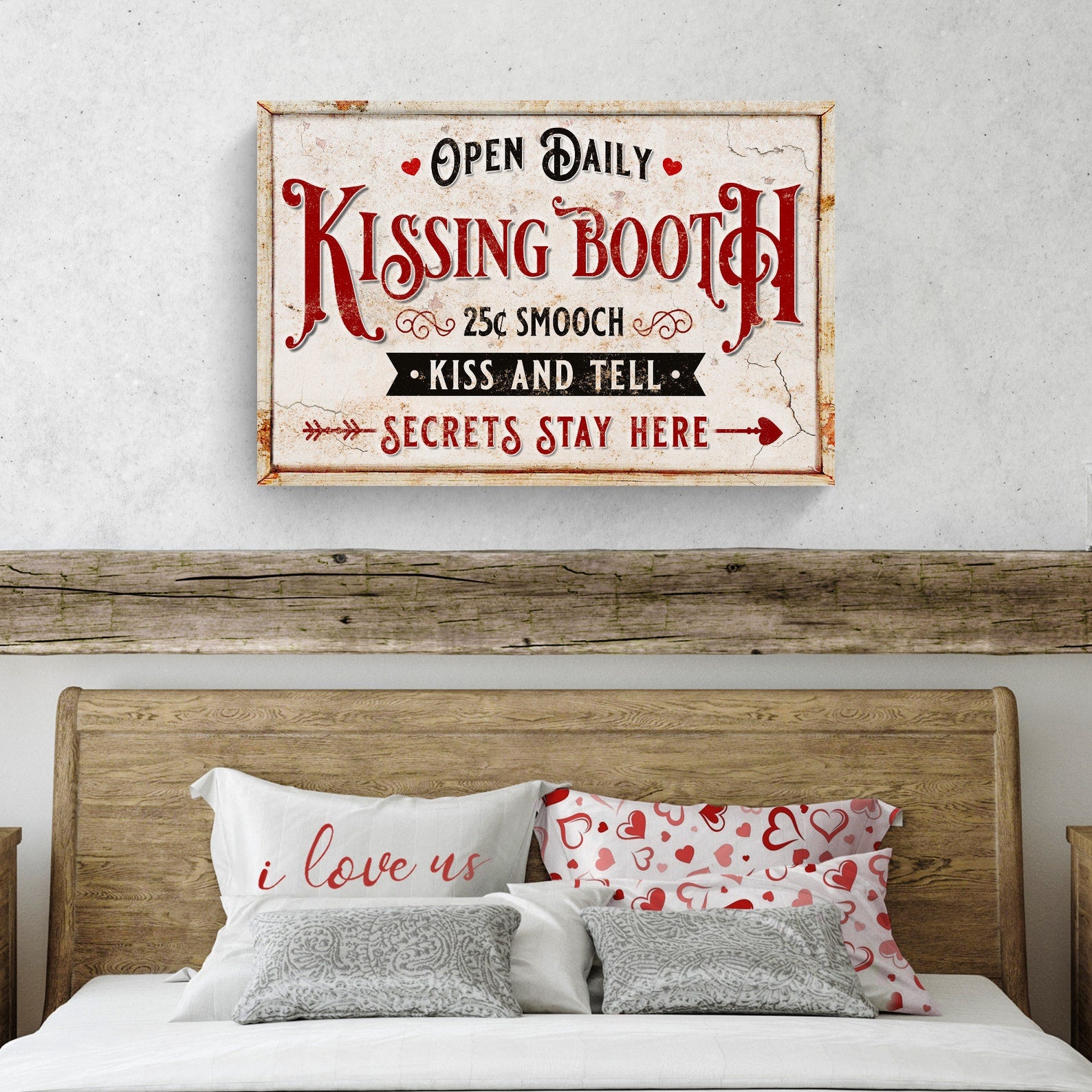 Kissing Booth Sign - Open Daily Vintage Valentine Canvas