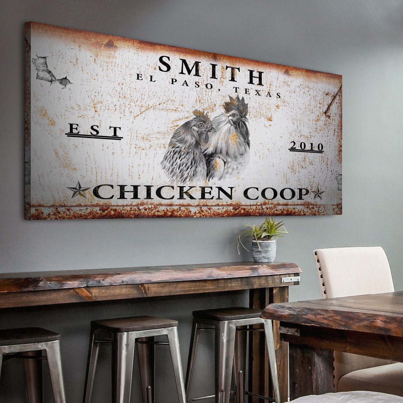 Personalized Chicken Coop Sign - Custom Family Name & Est. Date