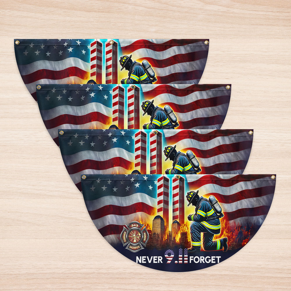 Patriot Day 911 Never Forget Firefighter Twin Tower American Non-Pleated Fan Flag