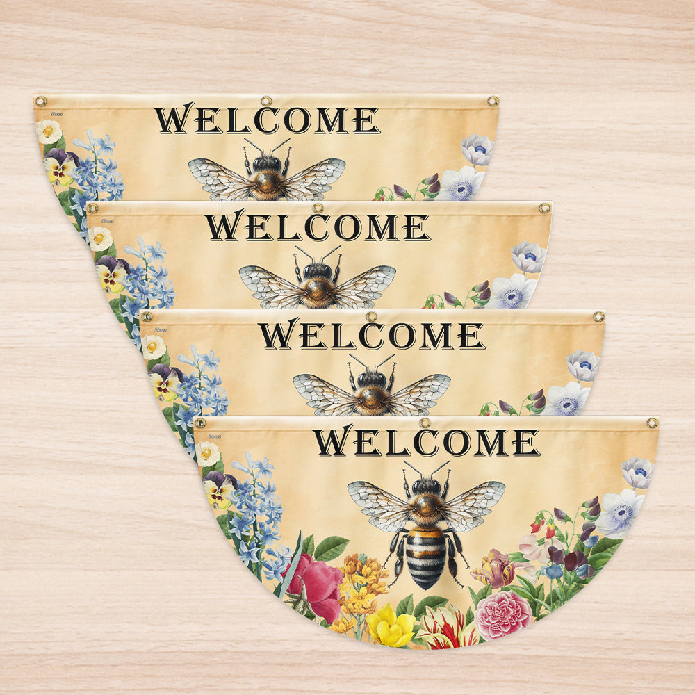 Bee Flowers Welcome Summer Non Pleated Fan Flag