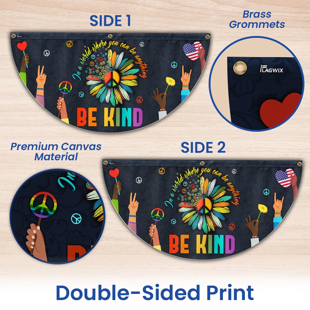 Hippie Flag In A World Where You Can Be Anything Be Kind. Peace Sign Non-Pleated Fan Flag