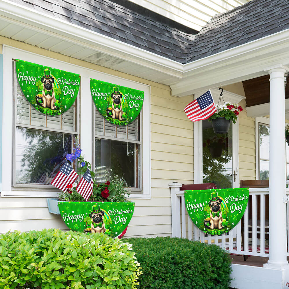 Pug Dog Happy St. Patrick's Day Welcome Non-Pleated Fan Flag