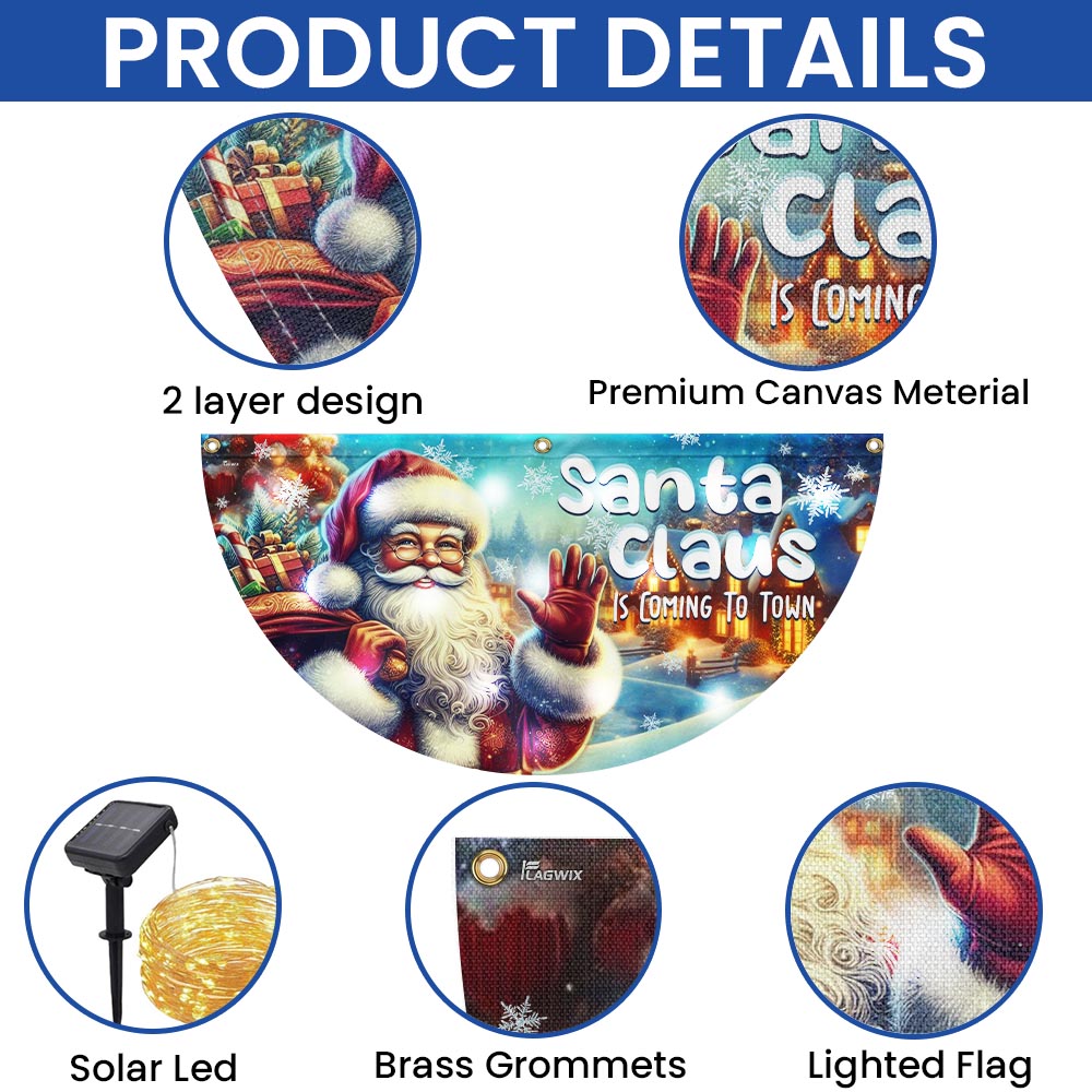 Santa Claus Is Coming Christmas Solar Led Fan Flag