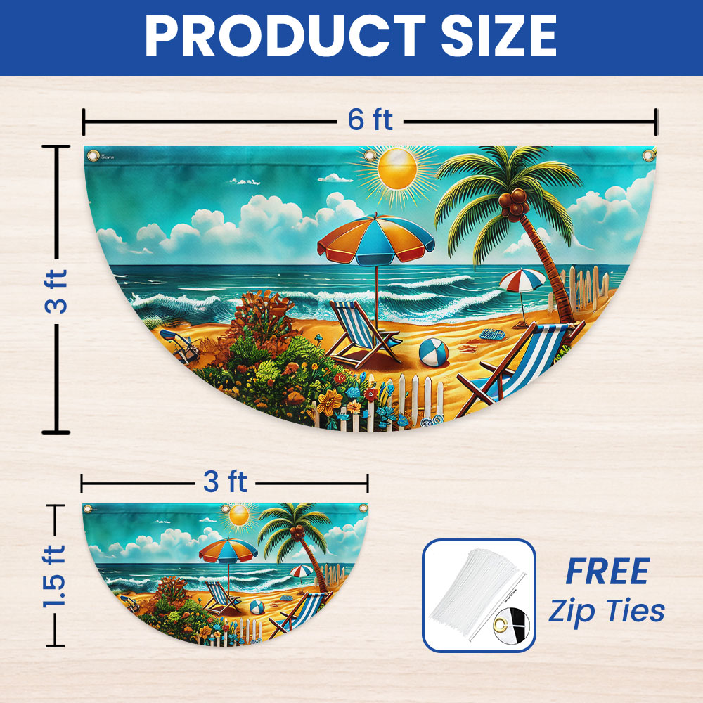 Beach Summer Life Non-Pleated Fan Flag