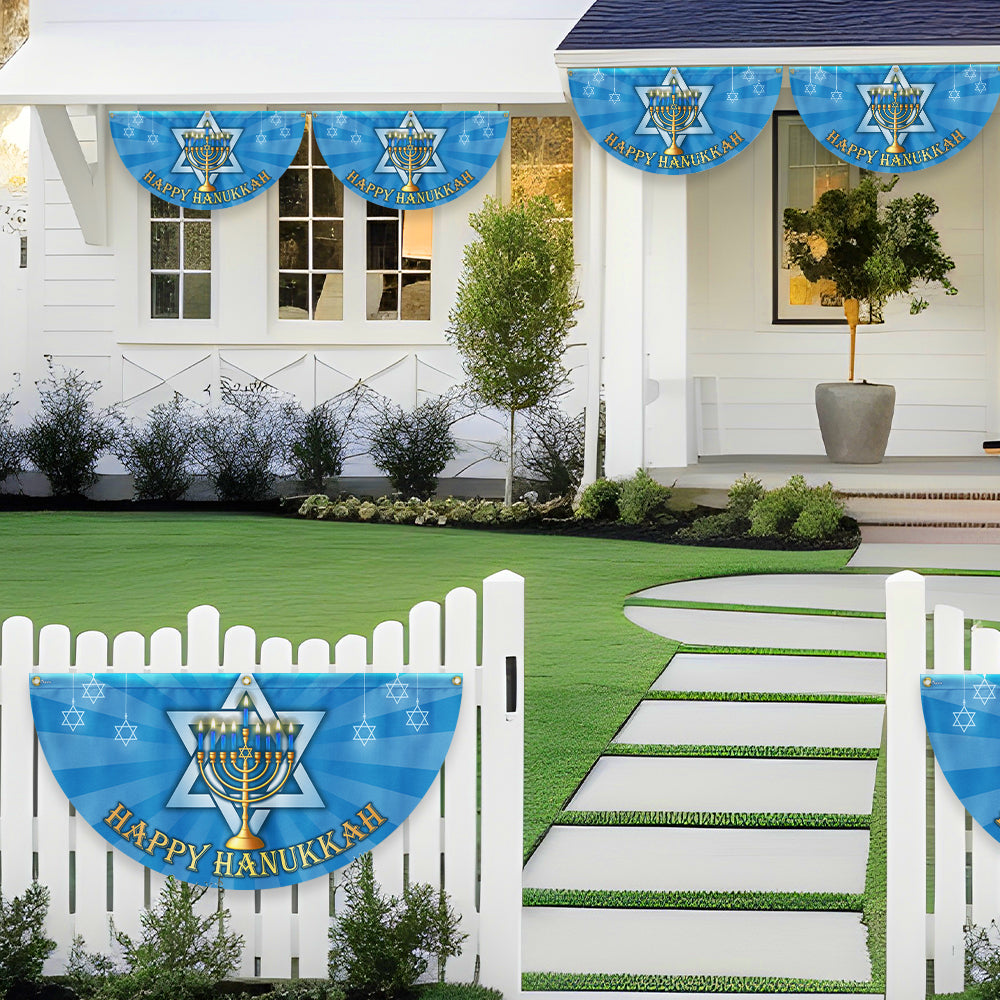 Happy Hanukkah Menorah Jewish Non-Pleated Fan Flag 3-Day Shipping