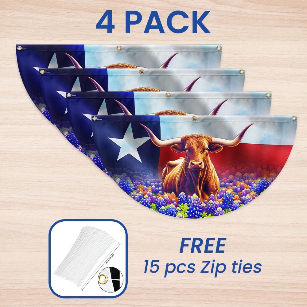 Texas Longhorn Cattle Bluebonnet Non-Pleated Fan Flag