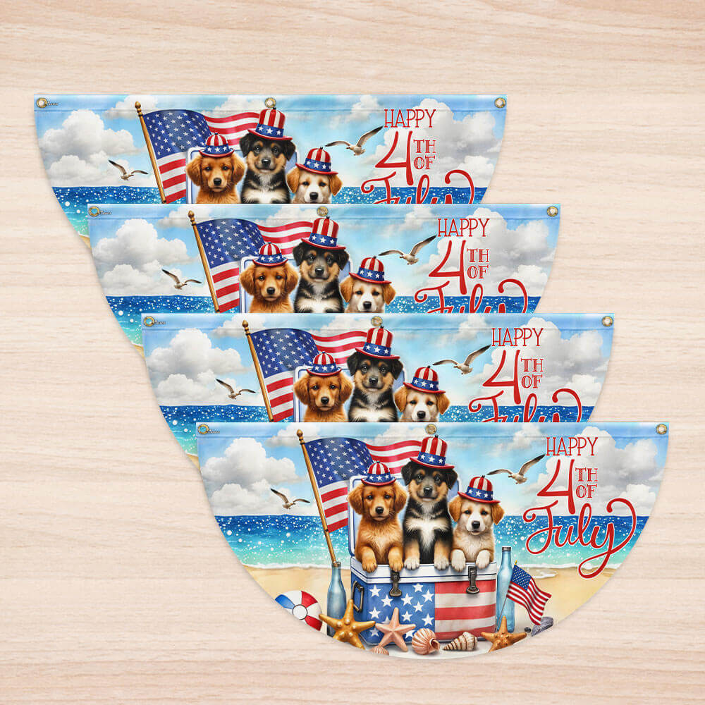 Flagwix American Flag - Happy 4th of july Patriotic Dogs American Non-Pleated Fan Flag