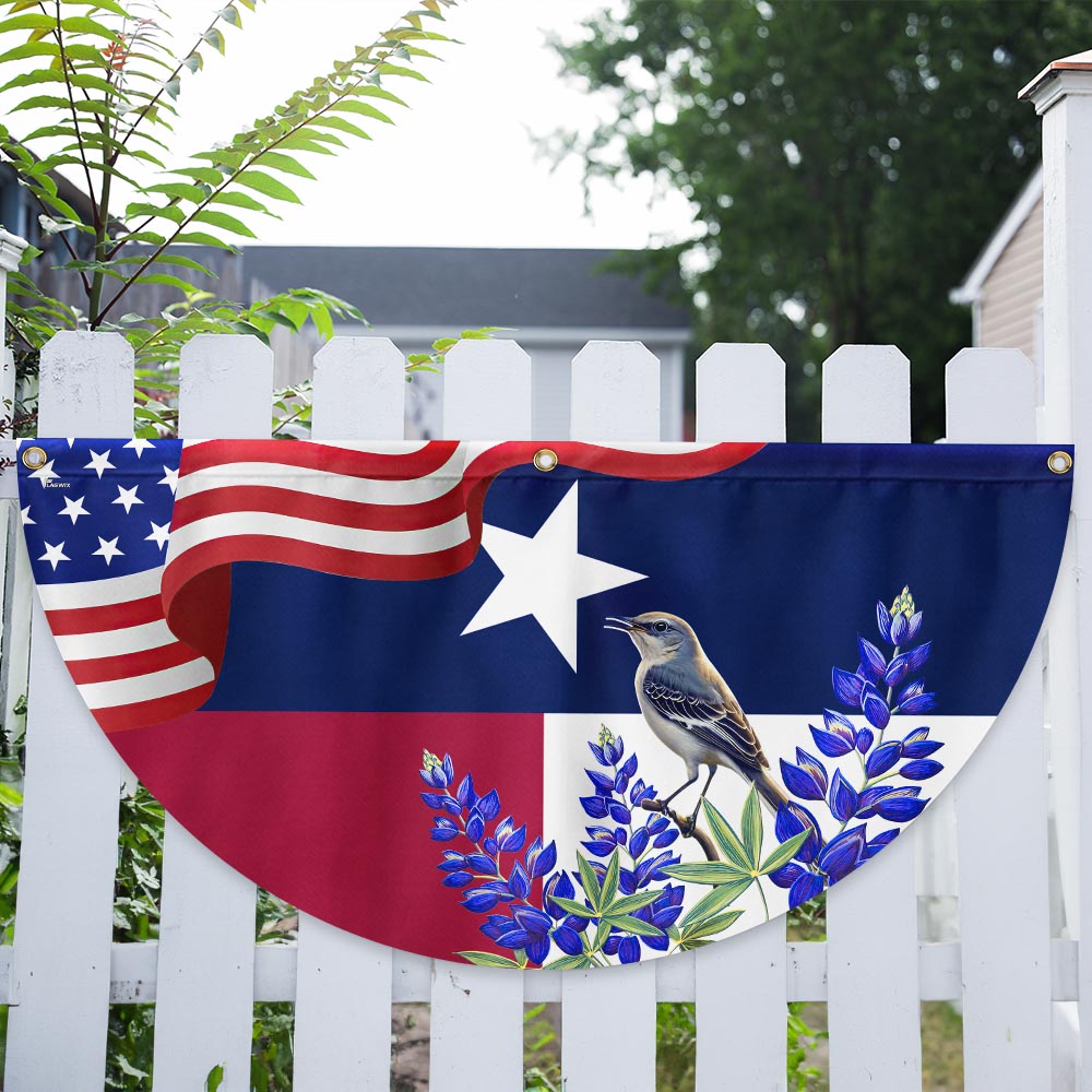 Texas with Northern Mockingbird And Bluebonnet, Texas Non-Pleated Fan Flag