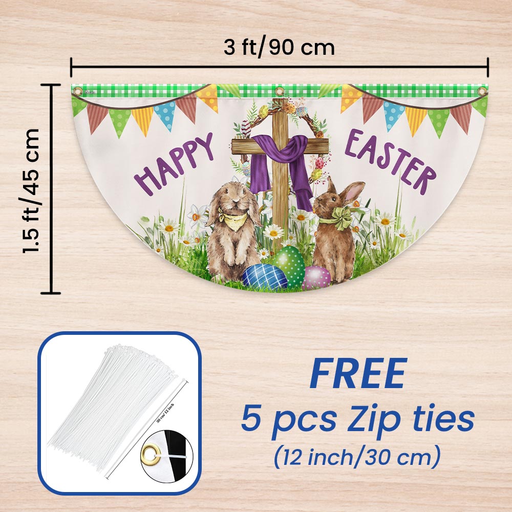 Happy Easter, Christian Cross, Bunny Easter Eggs Non-Pleated Fan Flag TPT1640FLv1