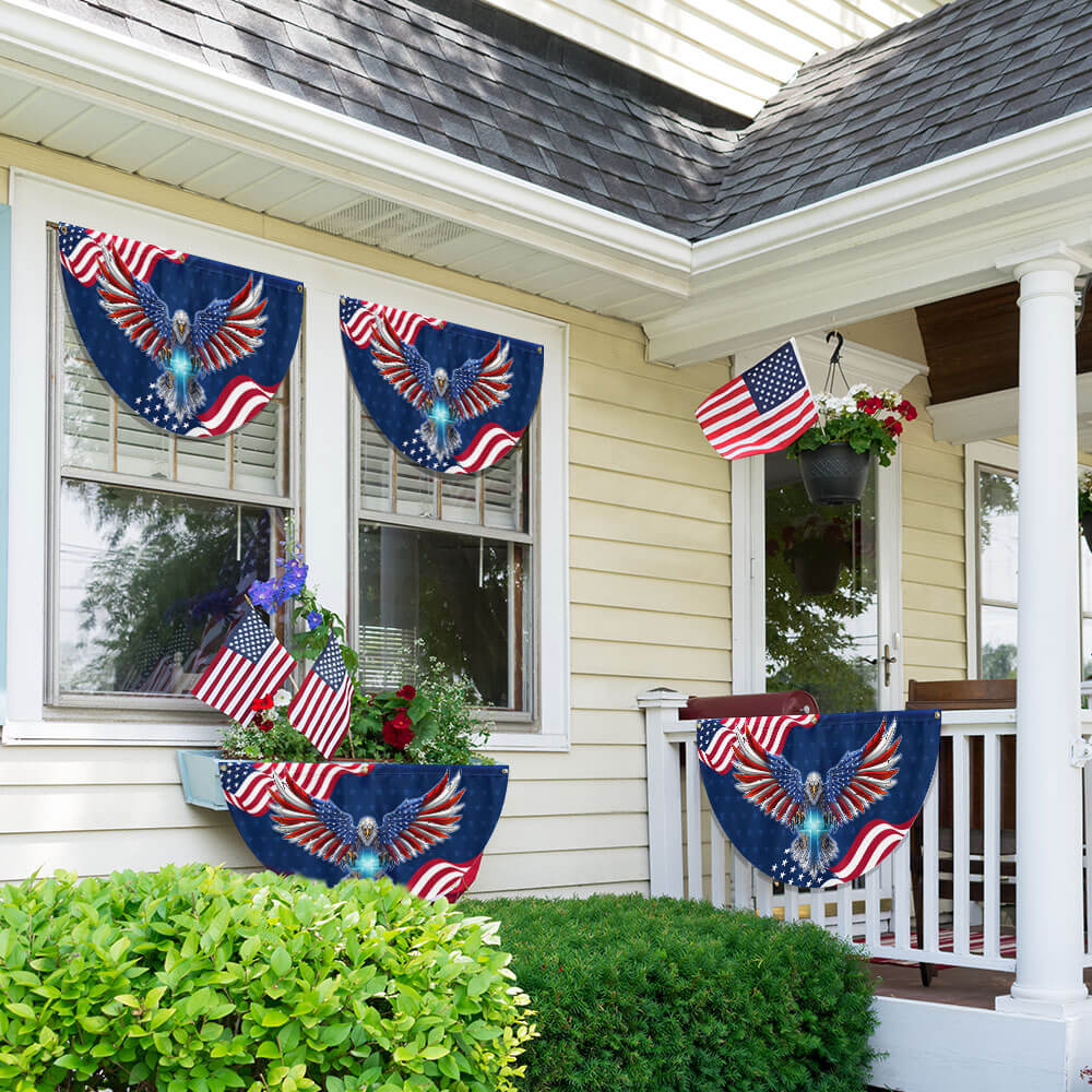 Flagwix American Flag - Patriotic Eagle with Christian Cross American Non-Pleated Fan Flag