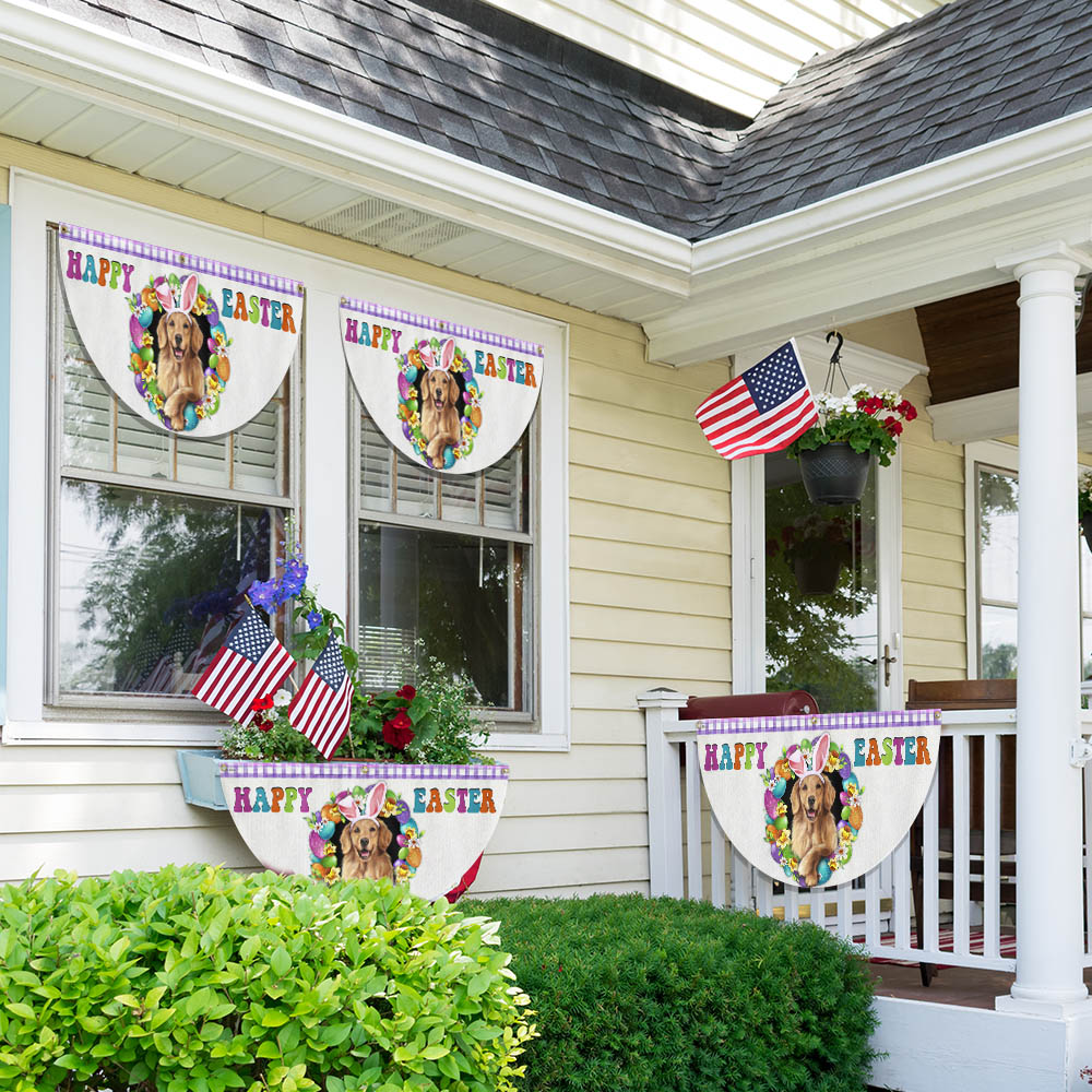 Golden Retriever Dog Happy Easter Non-Pleated Fan Flag