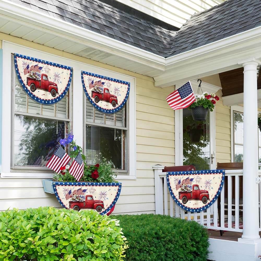 Flagwix American Flag - Patriotic Red Truck 4th Of july Independence Day Non-Pleated Fan Flag