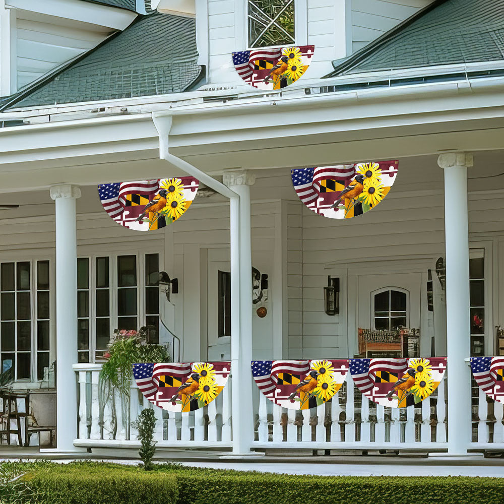 Maryland Black-eyed Susan Flower and Baltimore Oriole Bird Non-Pleated Fan Flag