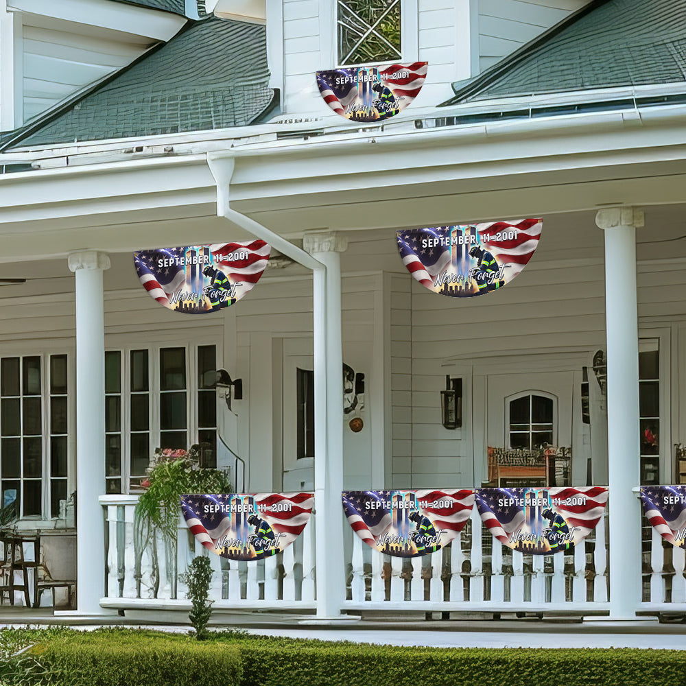 Never Forget 11th September Patriot Day 911 Kneeling Firefighter Non-Pleated Fan Flag