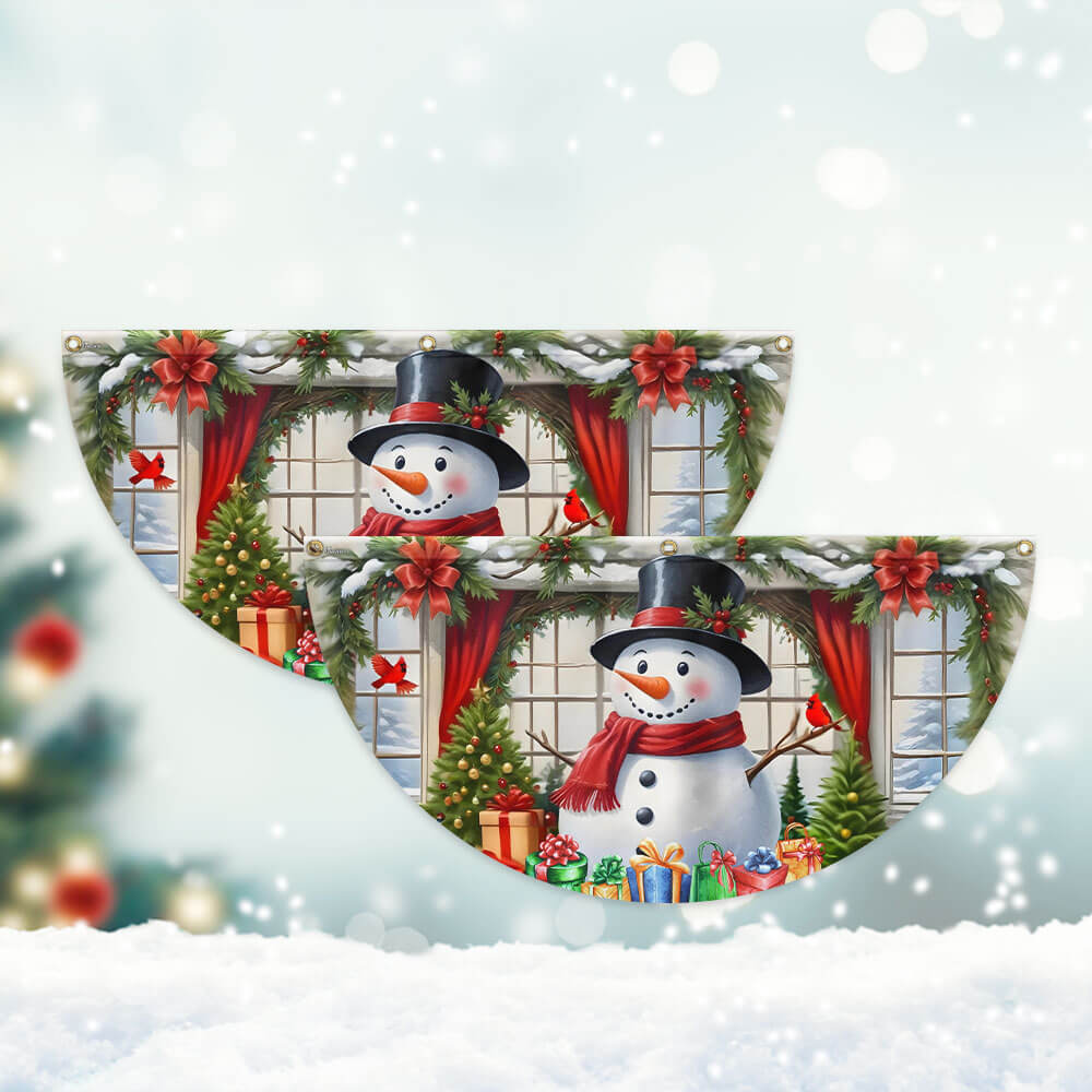 Snowman Merry Christmas Non-Pleated Fan Flag