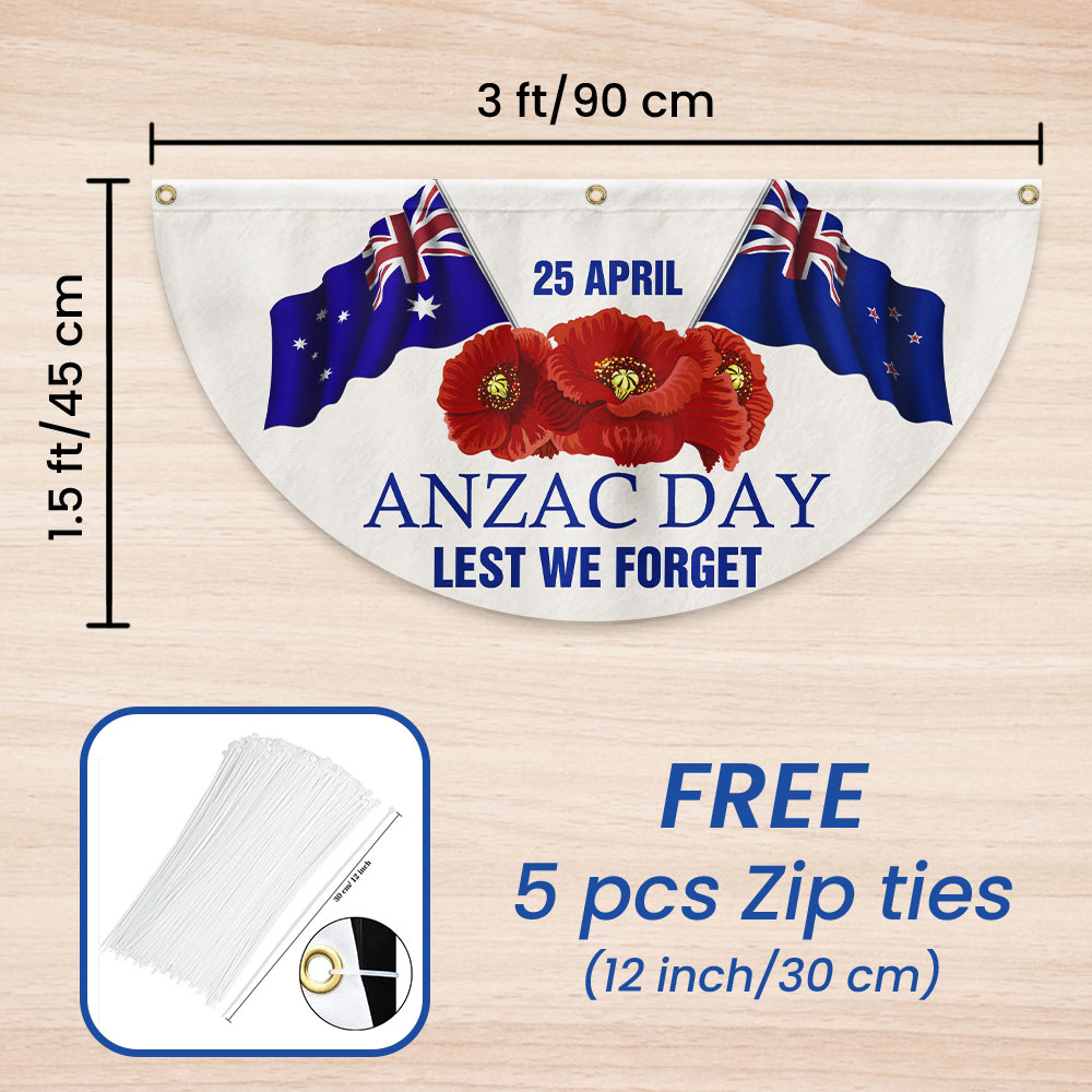 Anzac Day 25 April Lest We Forget Non-Pleated Fan Flag