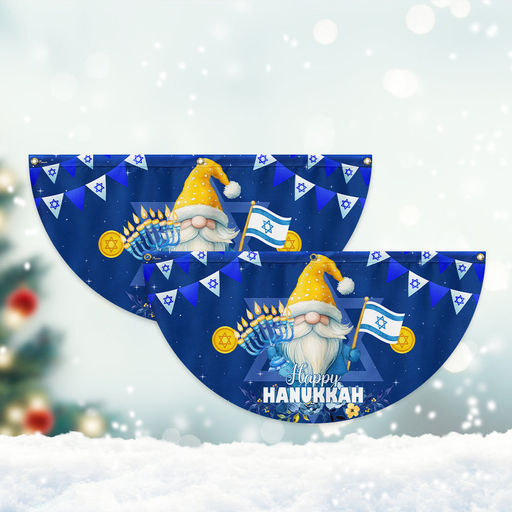 Happy Hanukkah Gnome Fan Flag - Non-Pleated Jewish Holiday Décor - 3-Day Shipping