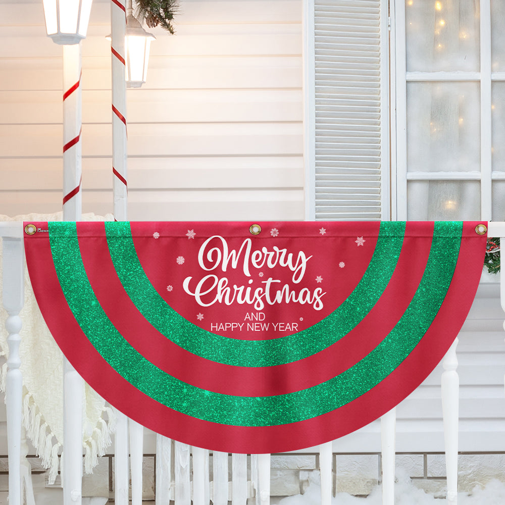 Merry Christmas And Happy New Year Non-Pleated Fan Flag